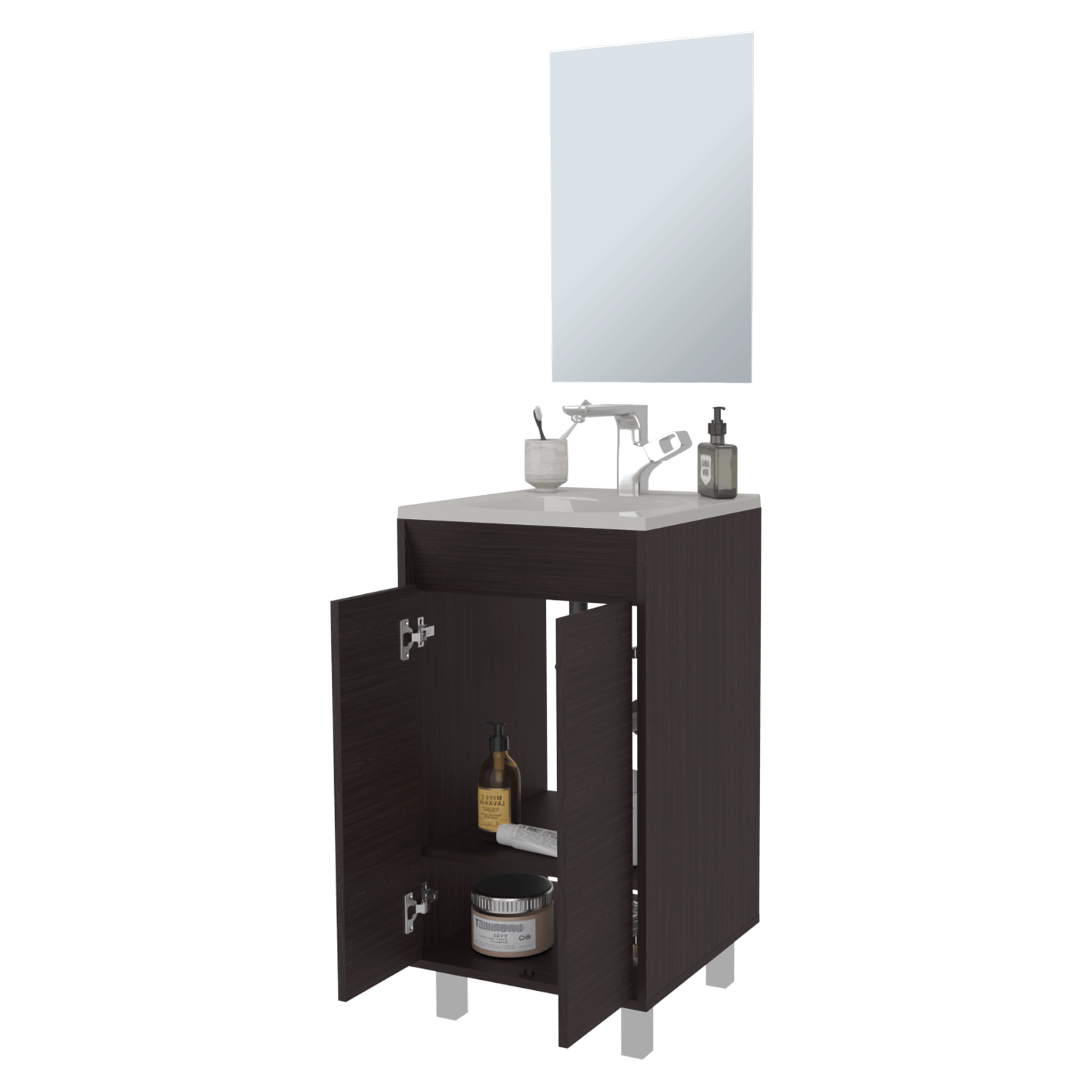 Set Mueble De Baño Brandy + Espejo Bolonia 84X45X45 Rta Wengue Zf