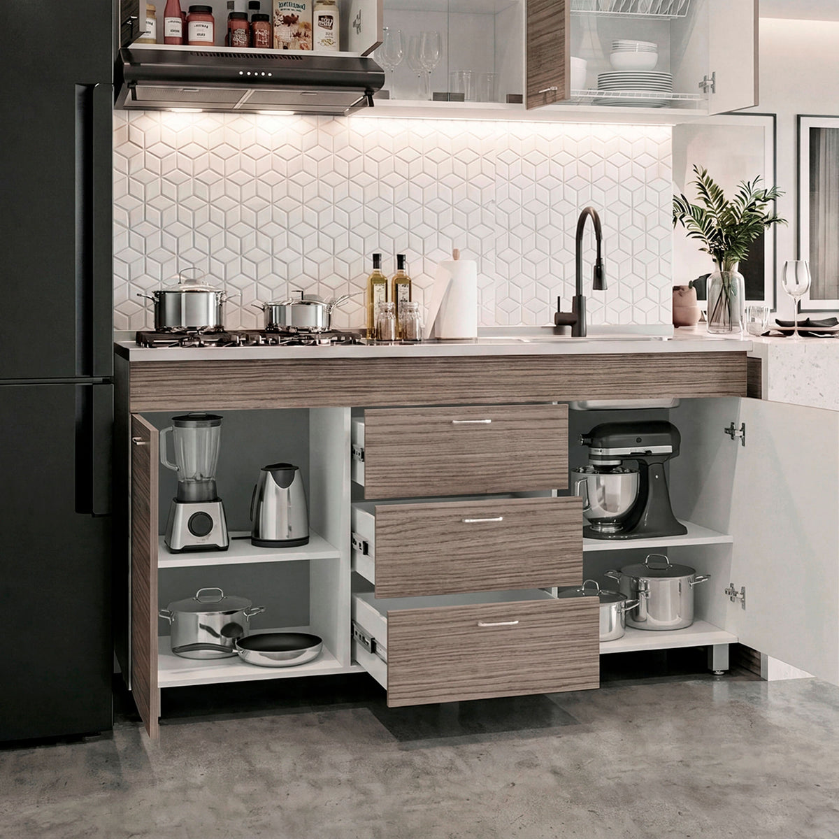 Mueble Inferior De Cocina Der Lumina 84X150X52 Rta Blanco Positano