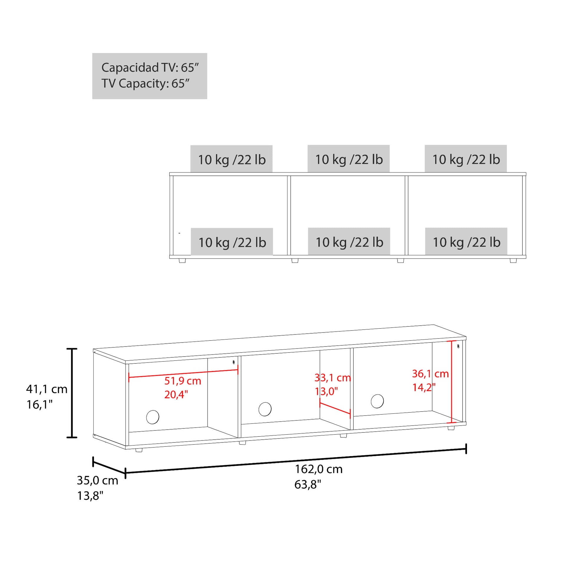 Rack De Tv 65" Dorne 41X162X35 Rta Positano Zf