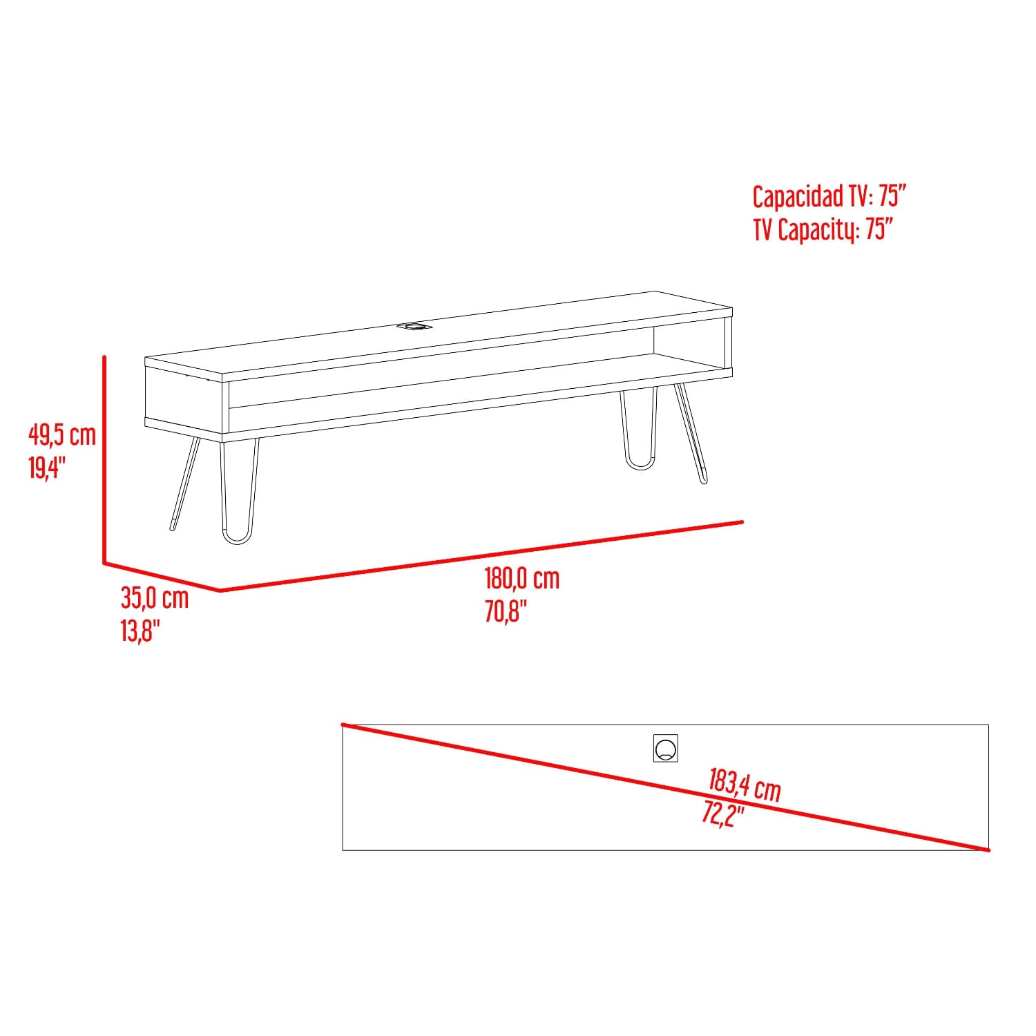Rack  De Tv Luft 75" 49X180X35 Rta Miel