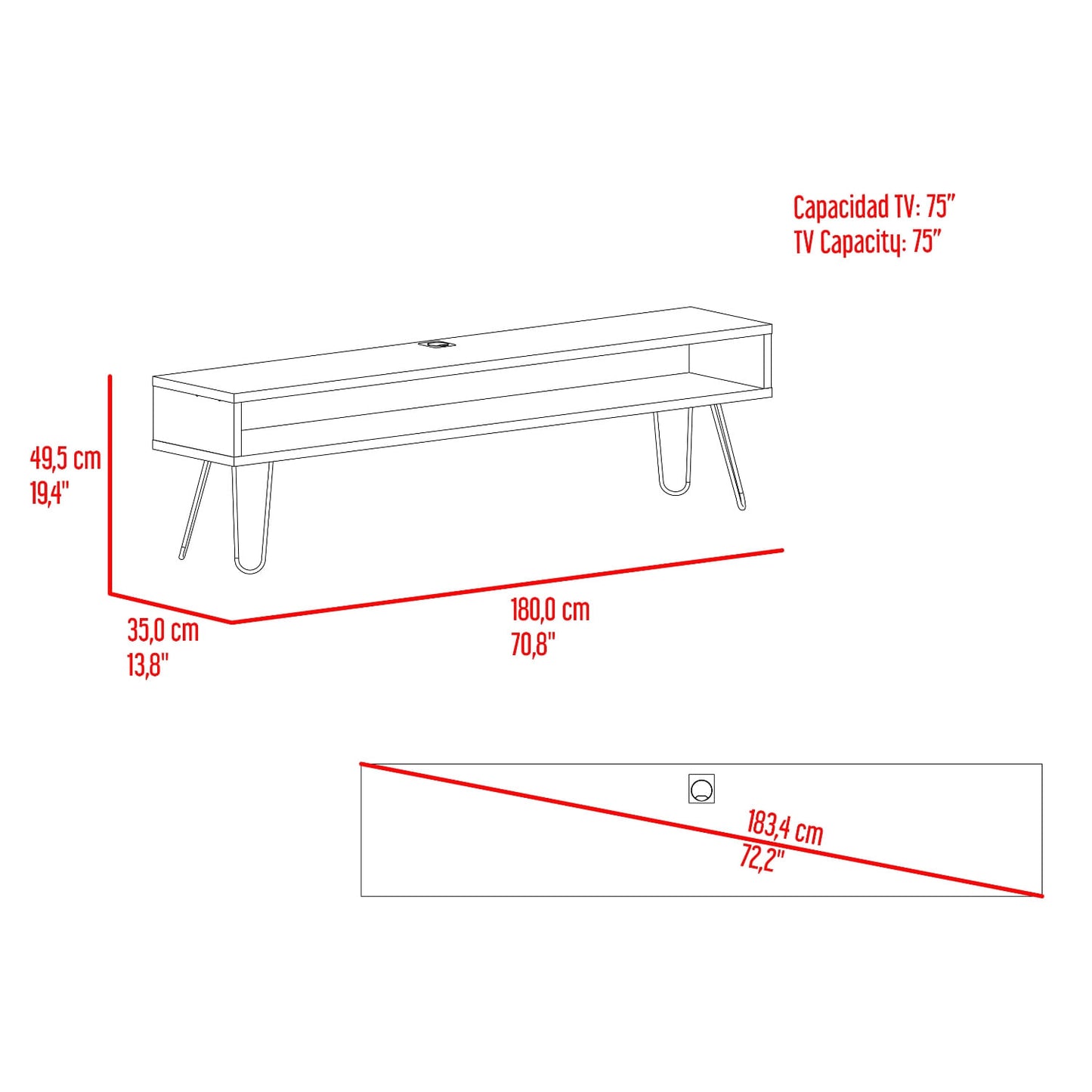 Rack  De Tv Luft 75" 49X180X35 Rta Wengue