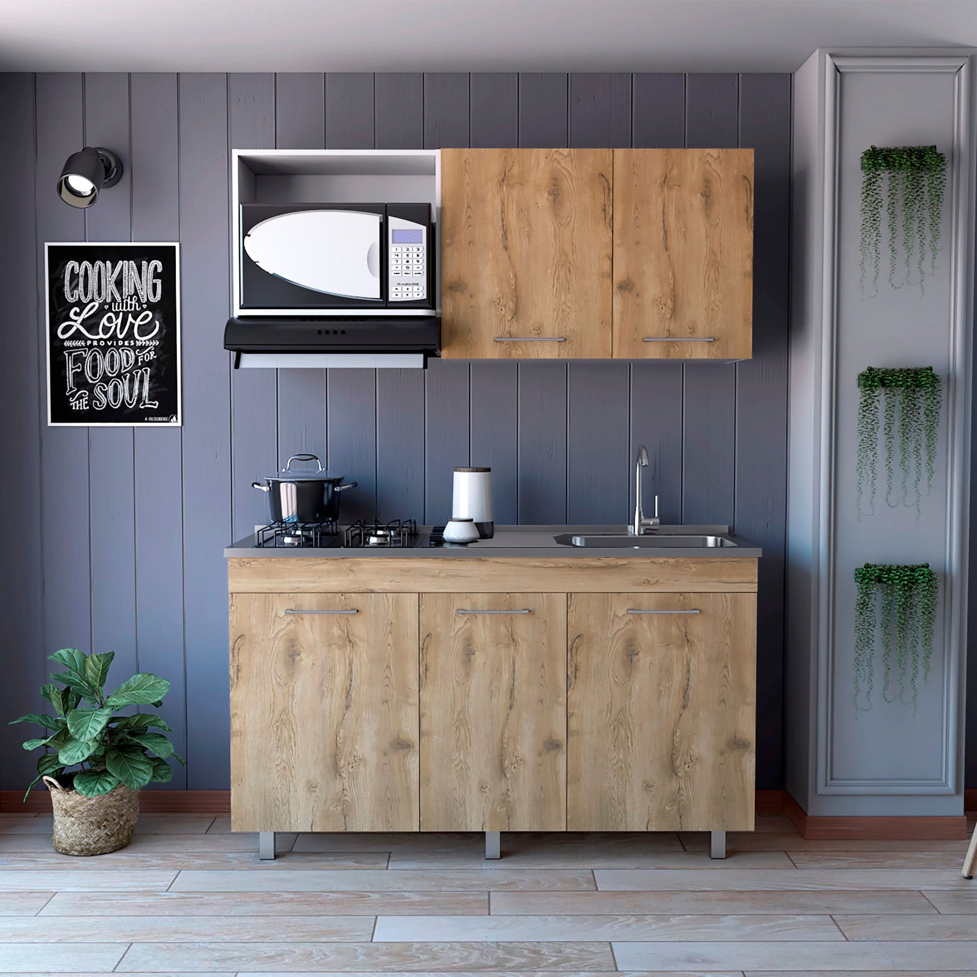 Cocina 150 Miró Lite 72X150X40 Rta Blanco Mqz Macadamia