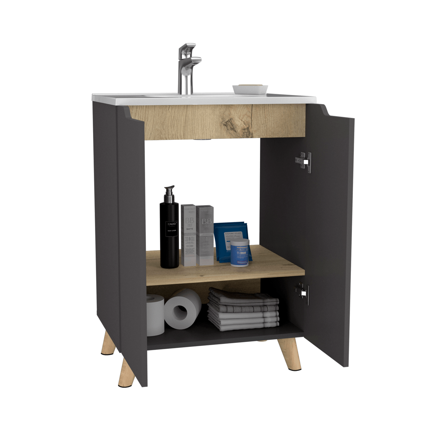 Mueble De Baño A Piso Lavamanos Laurent Rta Plomo Duna