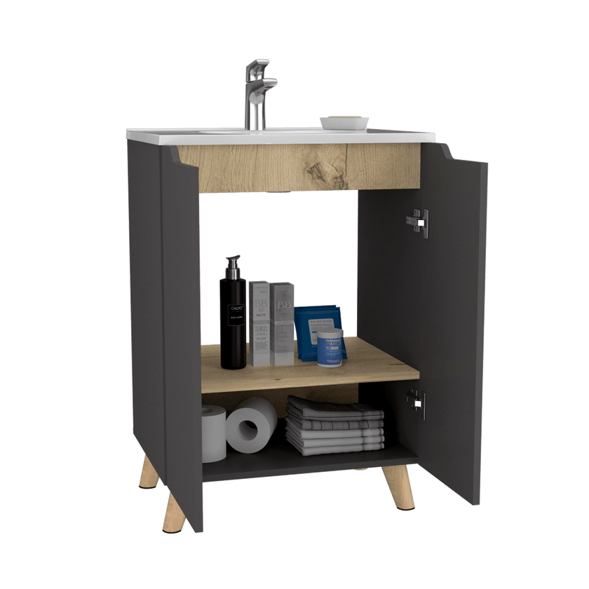 Mueble De Baño A Piso Lavamanos Laurent Rta Plomo Duna