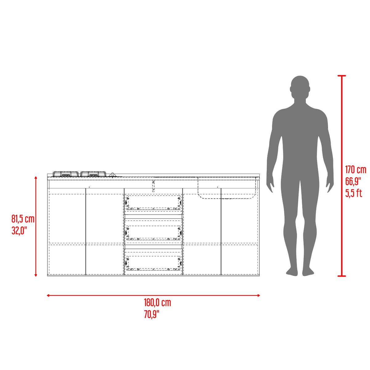 Mueble Inferior Cocina Derecho Boreal 89X179X50 Rta Fresno Blanco