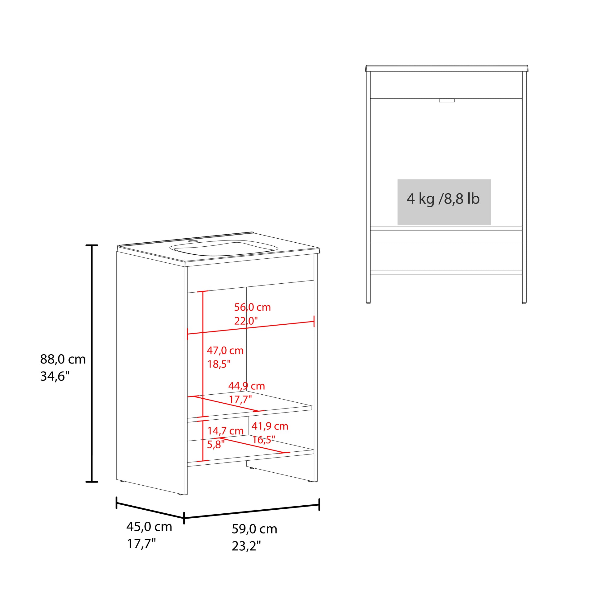 Mueble Lavamanos Lorenzo 60 A Piso 88X60X45 Rta Blanco Zf