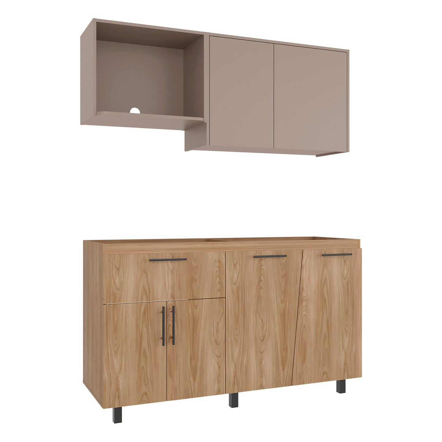 Cocina Emilia Para Mesón Derecho 210X150X51 Rta Fresno Eu Taupe