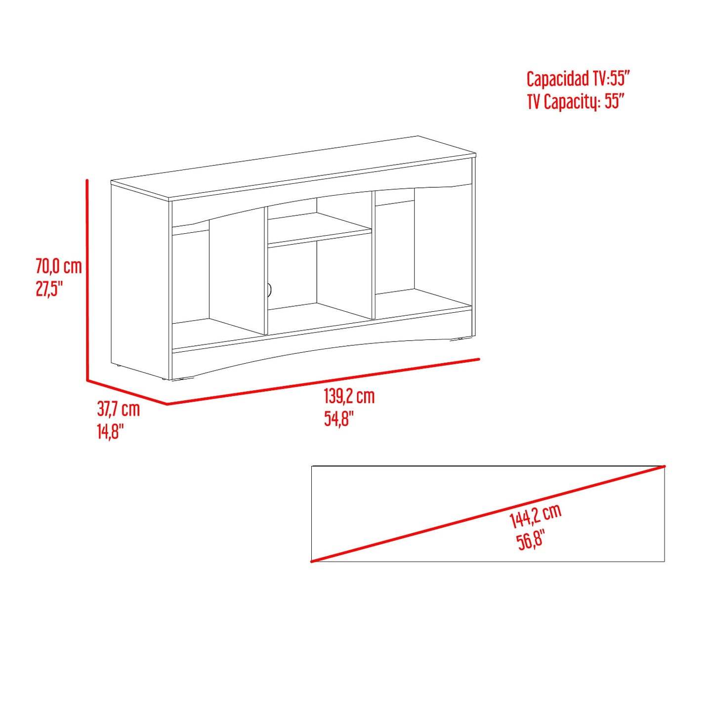 Mesa De Tv Fiorenzi 65"  70X139X37 Rta Nogal Wengue