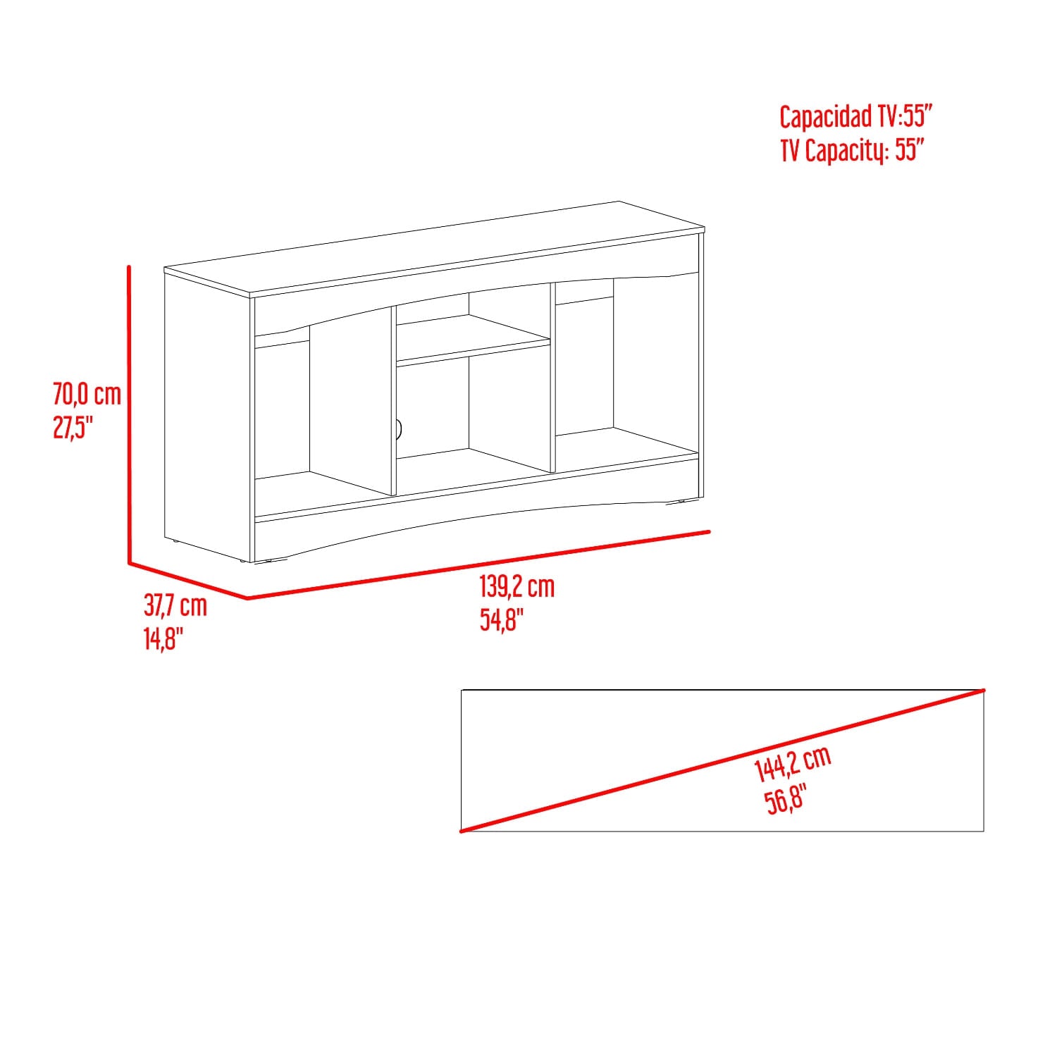 Mesa De Tv Fiorenzi 65"  70X139X37 Rta Nogal Wengue