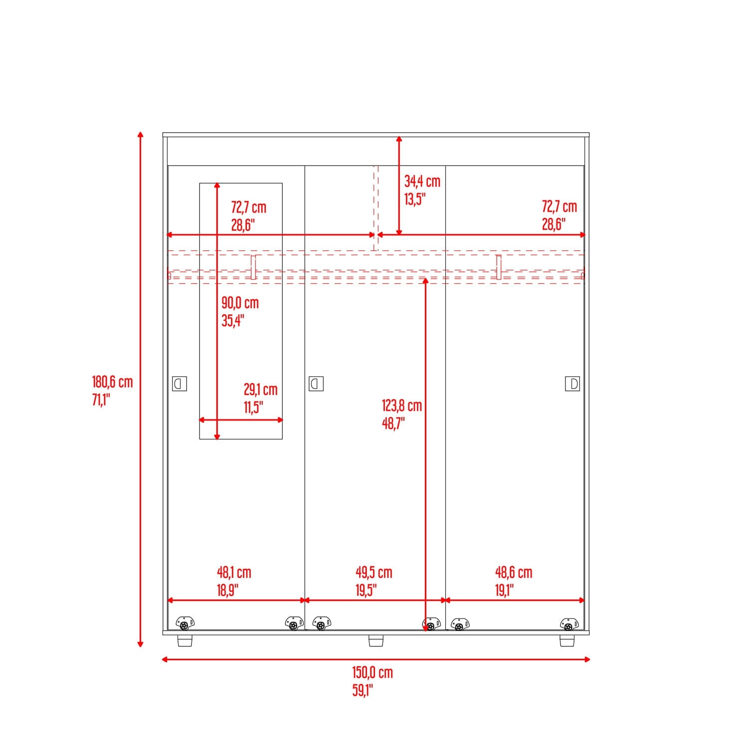 Armario Angelo 3 Puertas 180X150X51 Rta Fresno Wengue