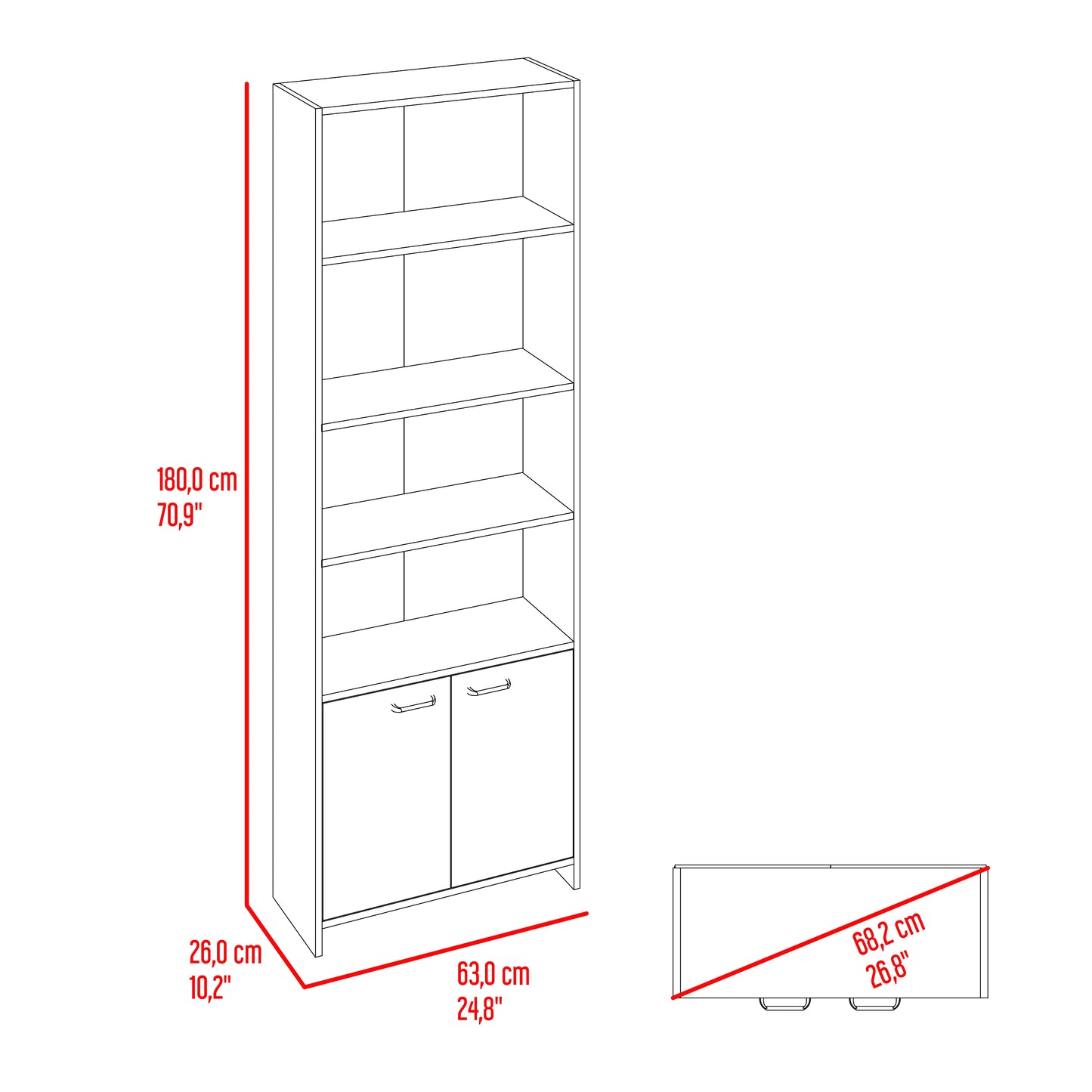 Biblioteca Lisa 180 Con Puertas 180 X63X26 Rta Fresno Wengue