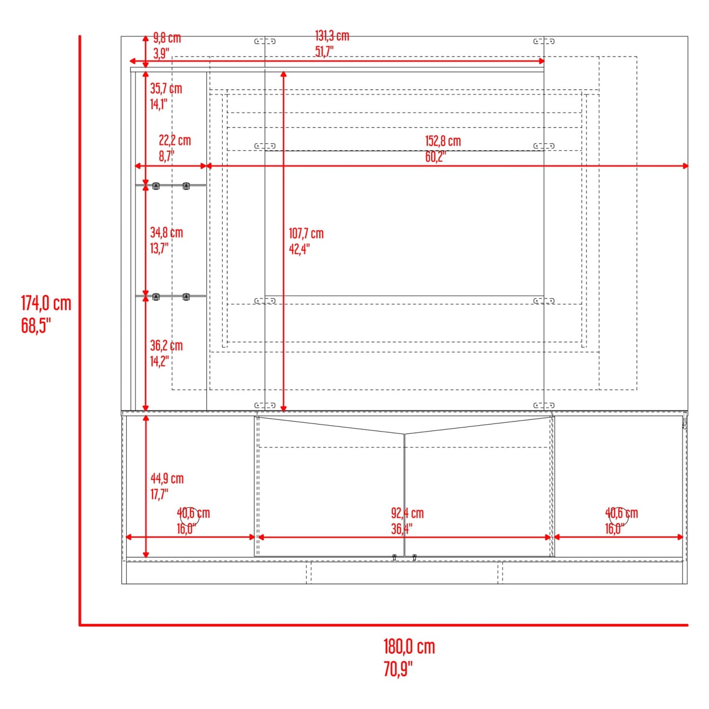 Centro De Tv 65" Cuera 174X180X35 Rta Capri Wengue