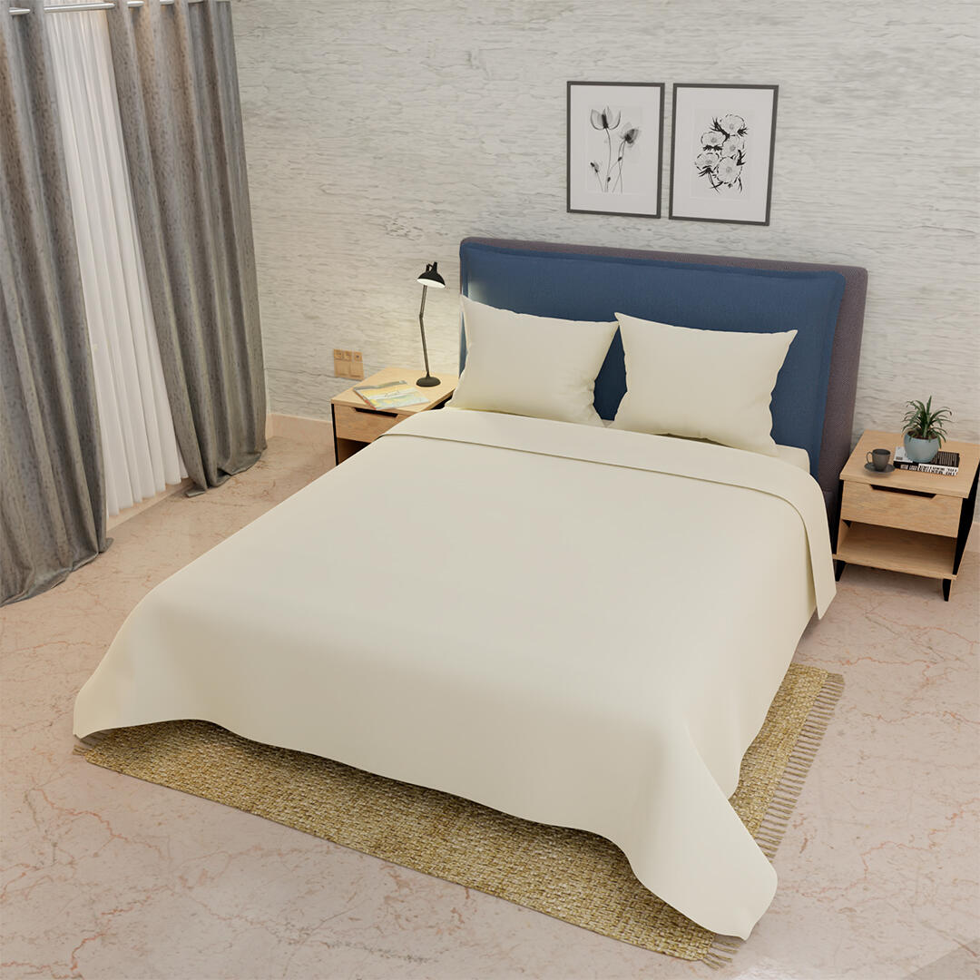 Juego De Sabanas Unicolor 180 Hilos  Elegant Crema