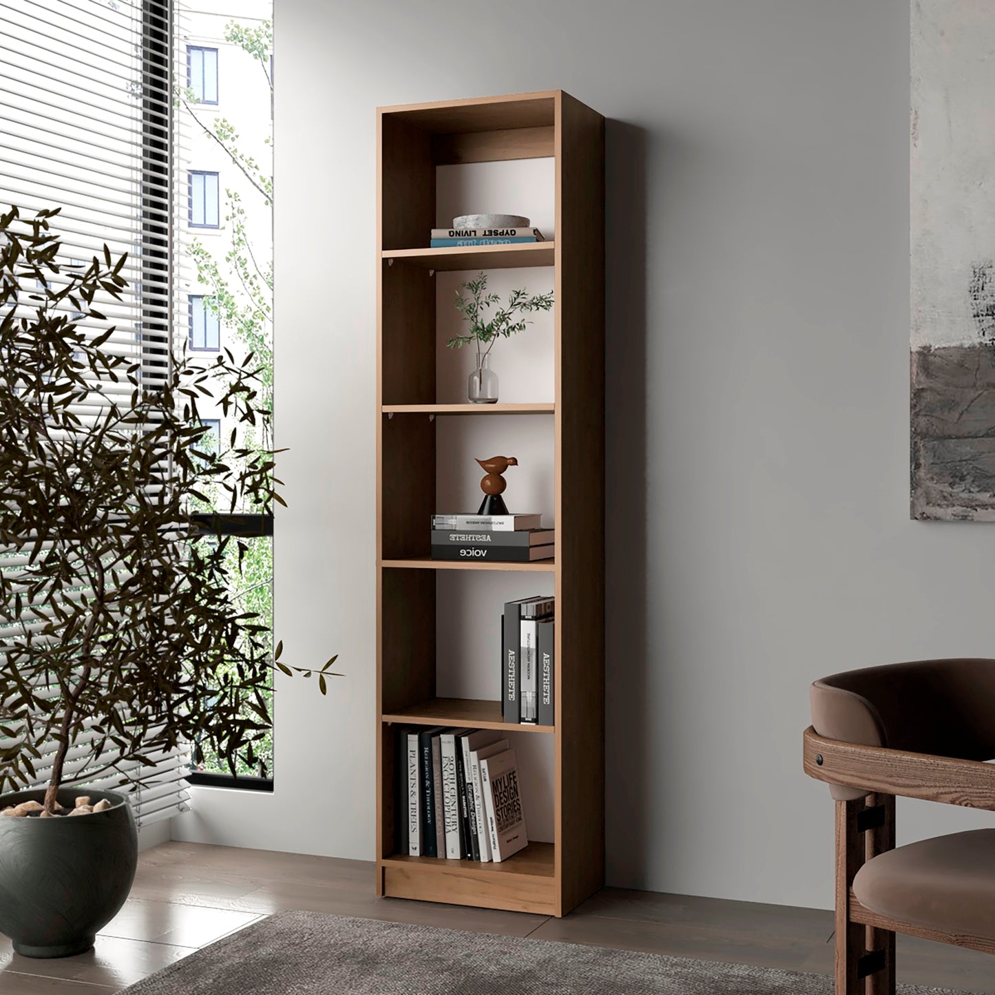 Biblioteca Home Xs 5 Espacios 180X45 Rta Fresno Europeo Zf