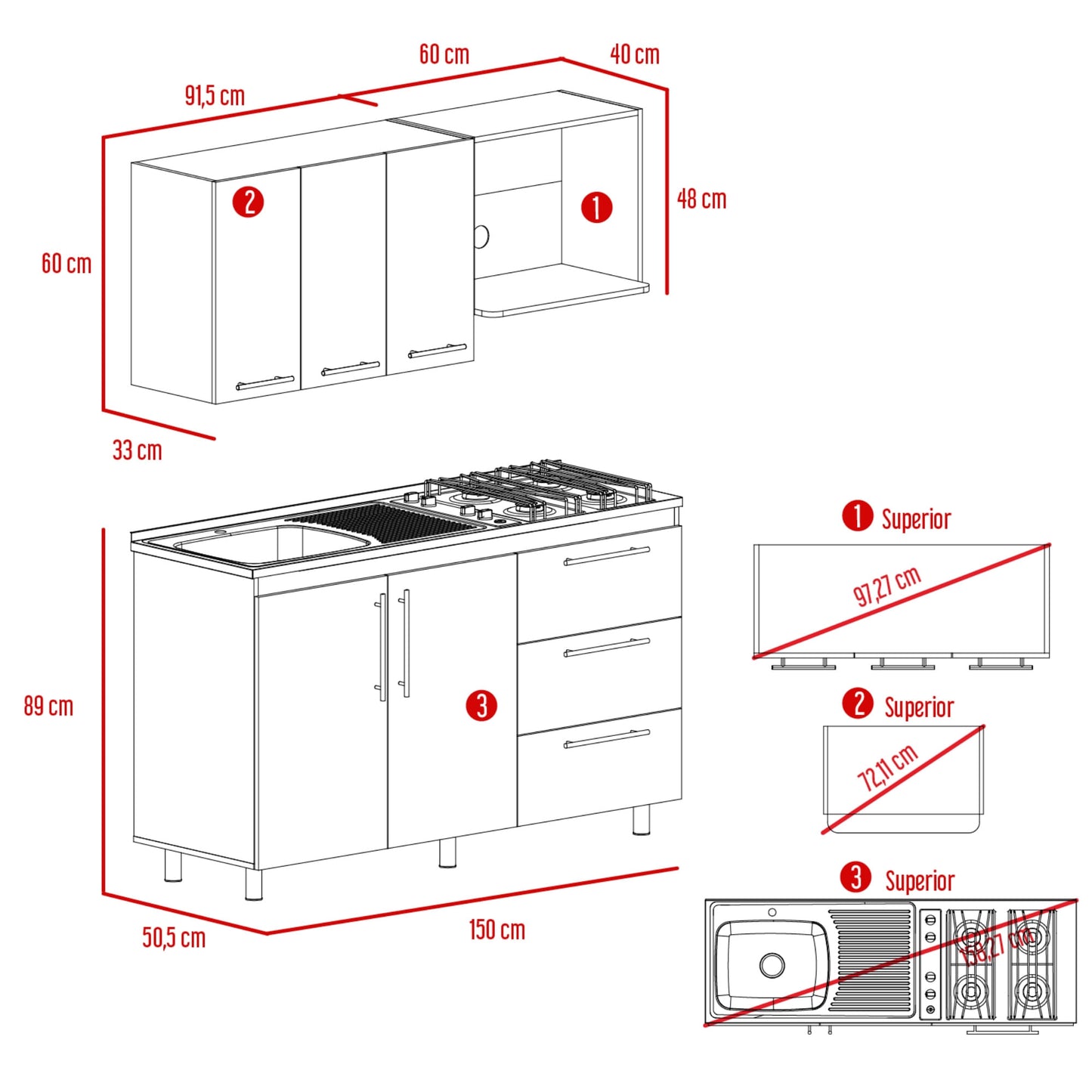 Cocina 150 Rubi Mzn Izq Rta Blanco Bellota