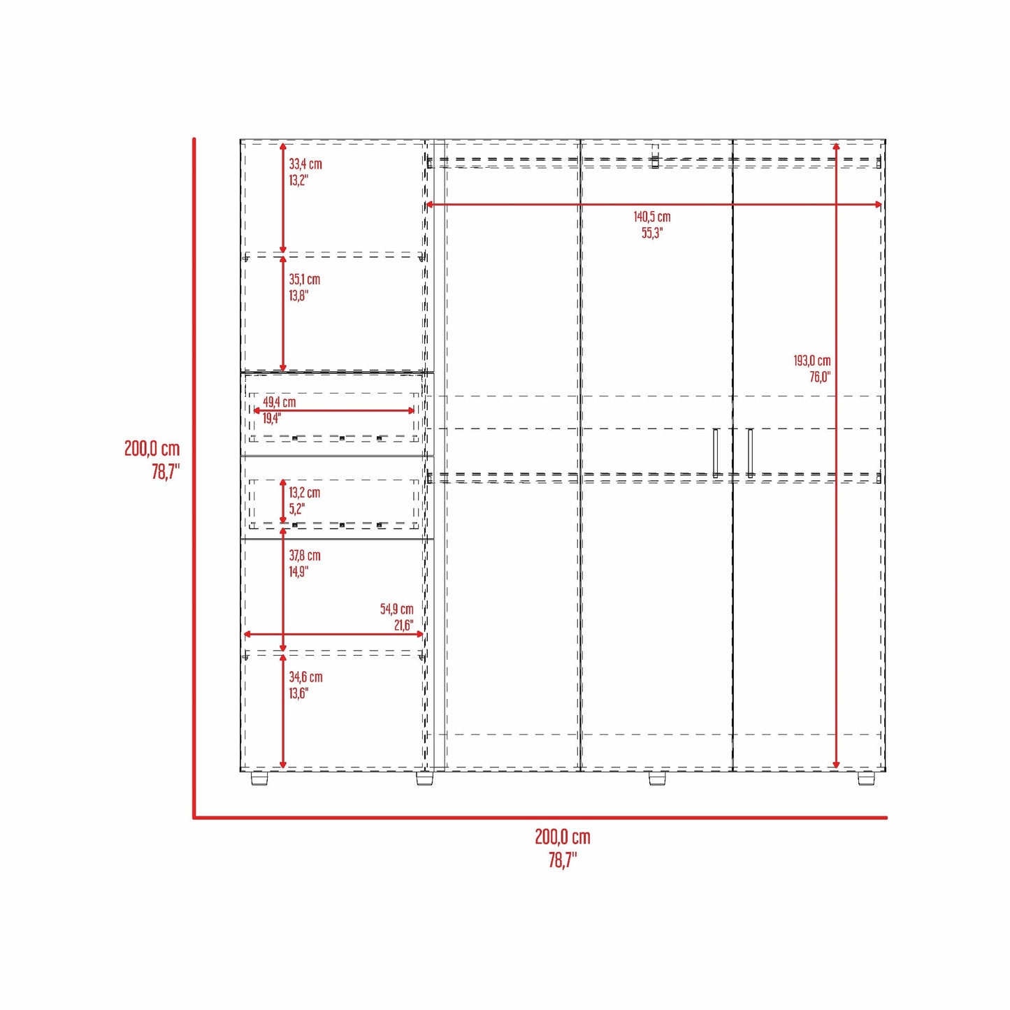Closet Antalya 200X200X52 Rta Bardolino Blanco