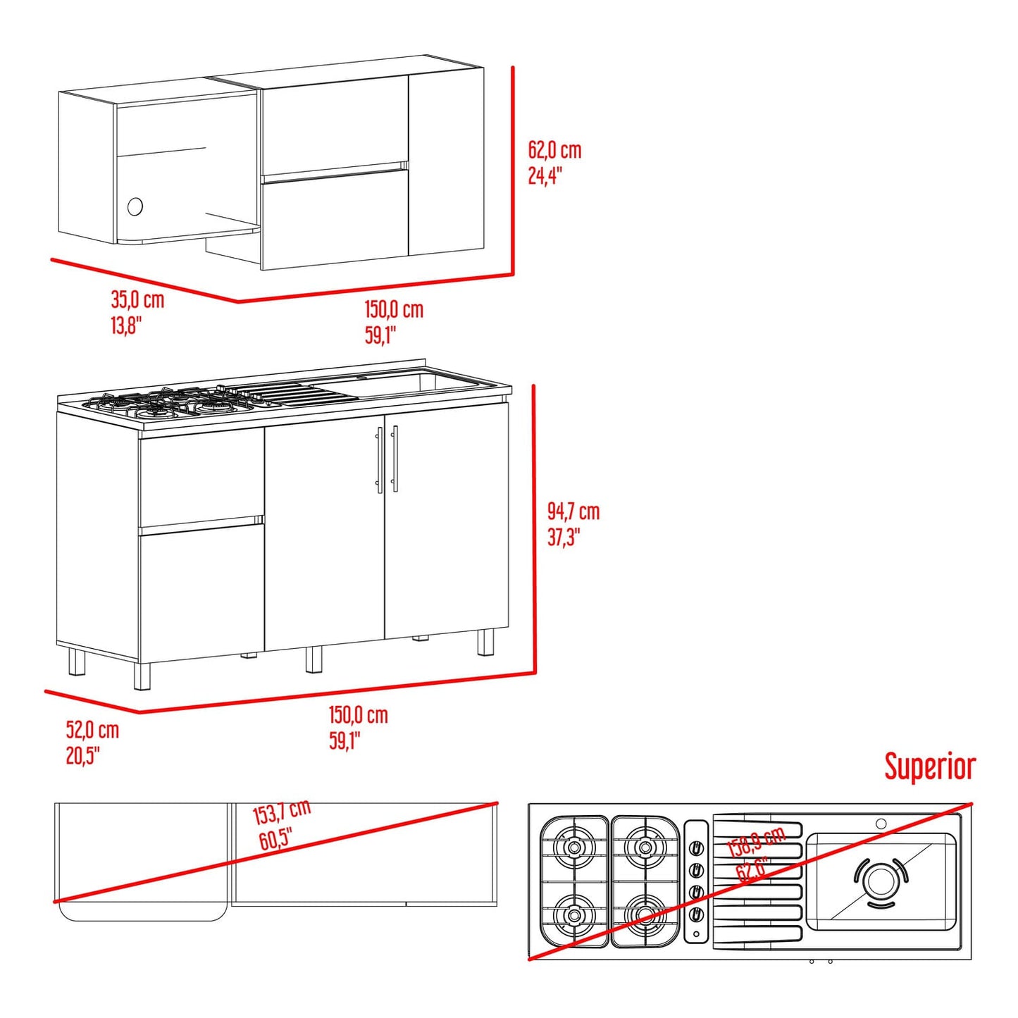 Cocina 150 Florence Meson Der Blanco Rta Bardolino/Blanco Zf