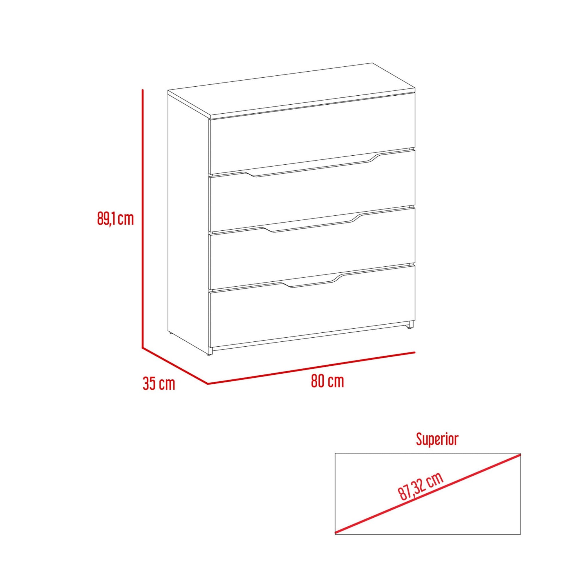 Comoda Z 80 Bicolor 4C 89 X 80 Rta Blanco Duna