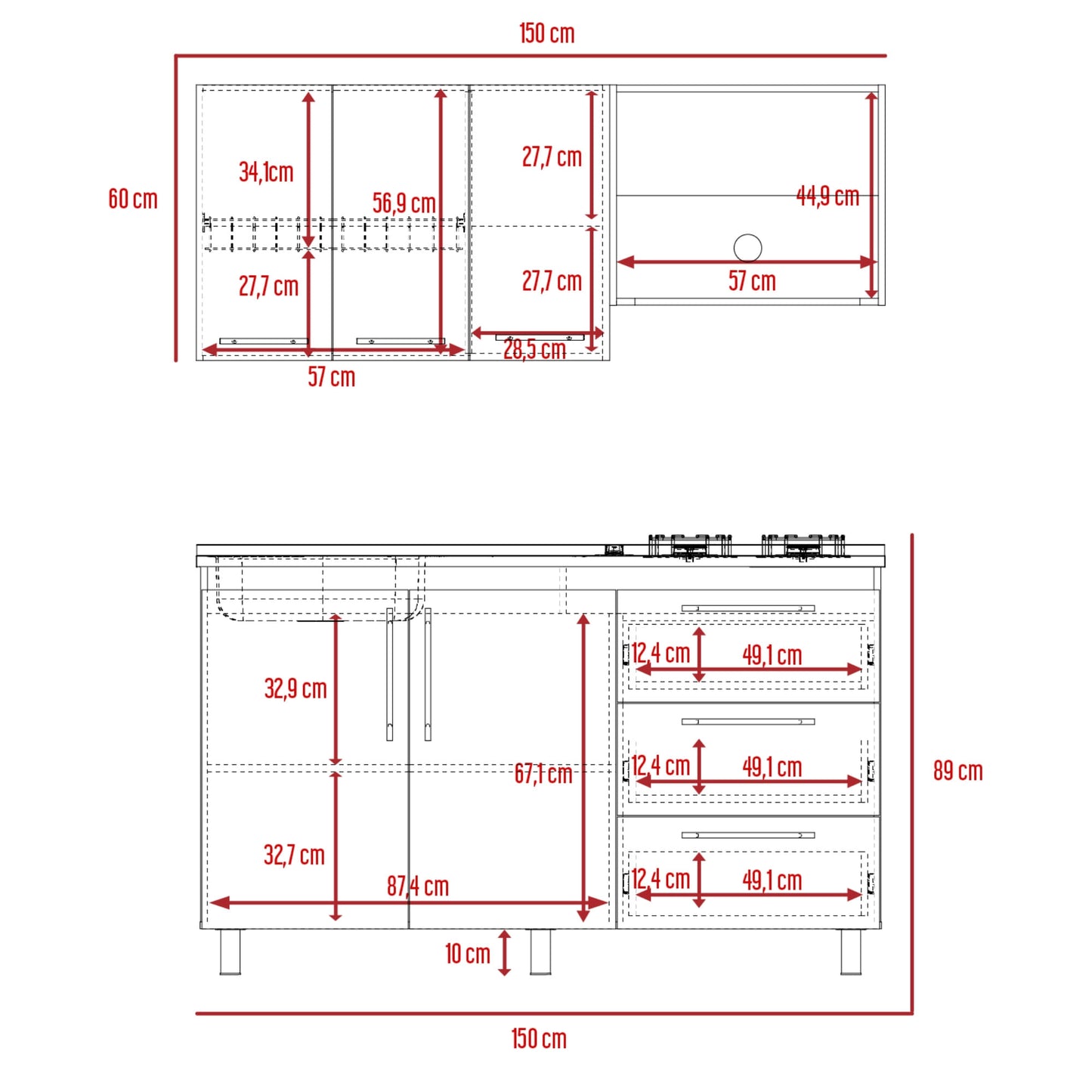 Cocina 150 Rubi Mzn Izq Rta Blanco Duna