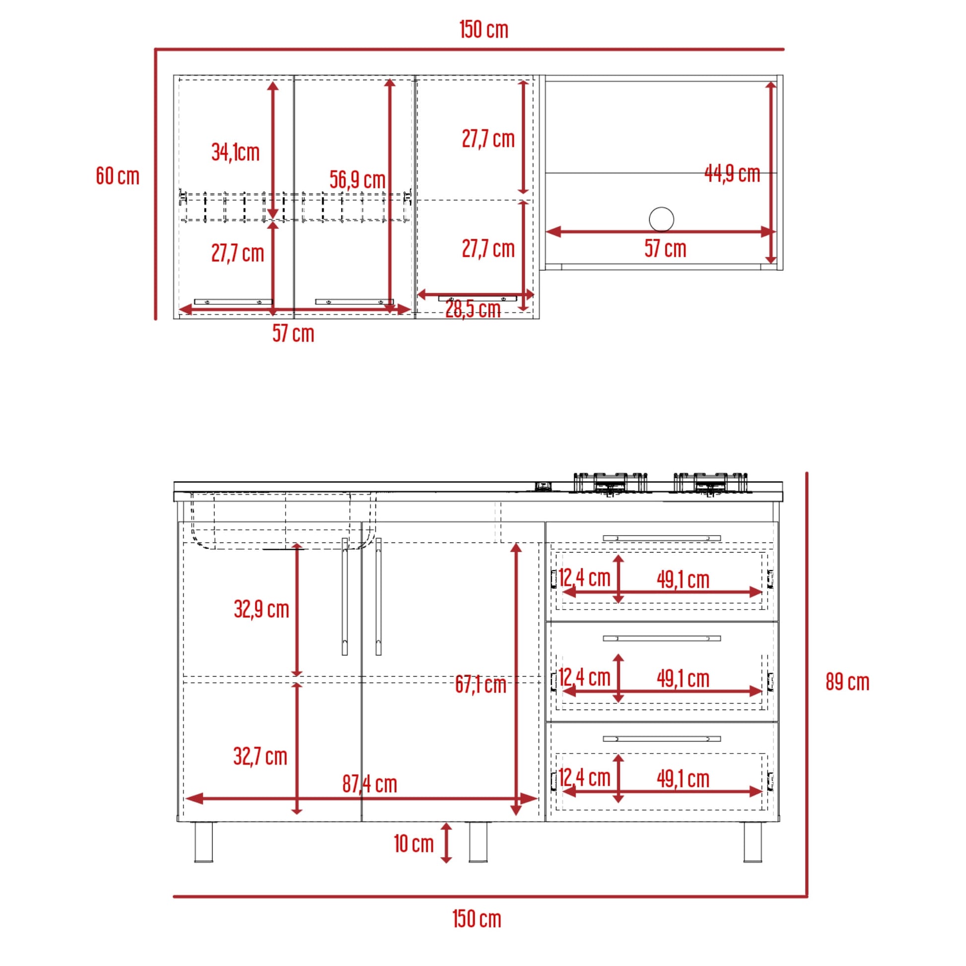 Cocina 150 Rubi Mzn Izq Rta Blanco Duna