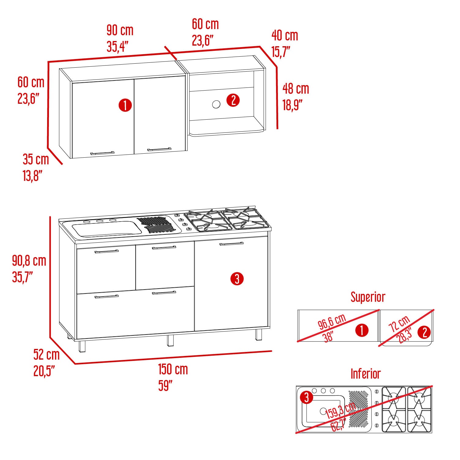 Cocina 150 Pacific Rta Fresno Europeo Blanco Meson Izq
