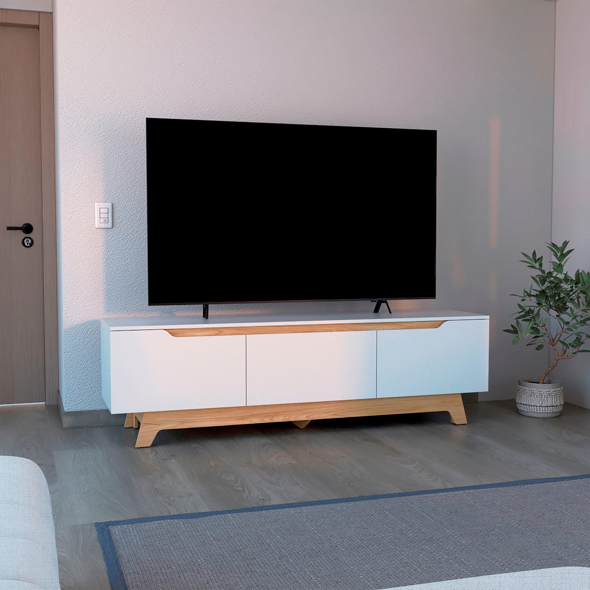 Centro De Entretenimiento Woodall Tv 80'' 53X180X45 Rta Blanco Fresno