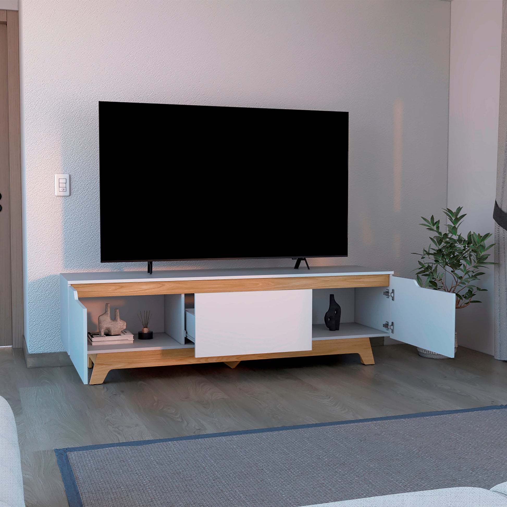 Centro De Entretenimiento Woodall Tv 80'' 53X180X45 Rta Blanco Fresno