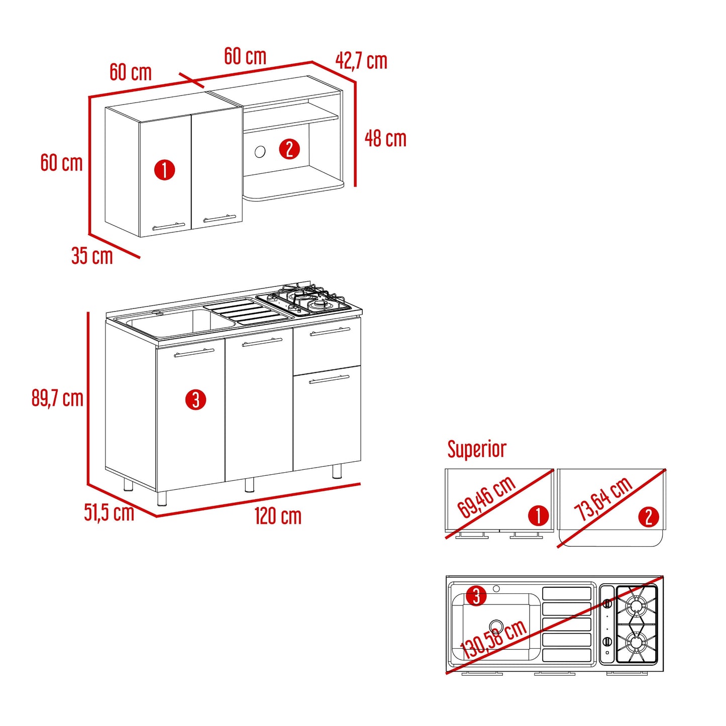 Cocina 120 Pierre Rta Milan Blanco Meson Izq