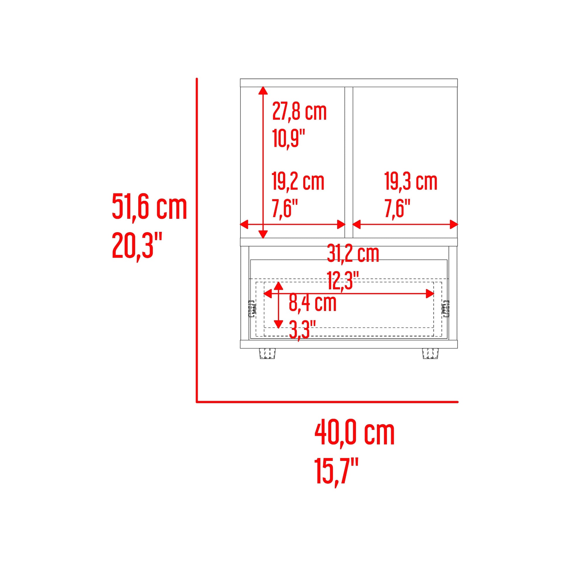 Mesa De Noche Miki 51X40X35 Rta Avellana Blanco