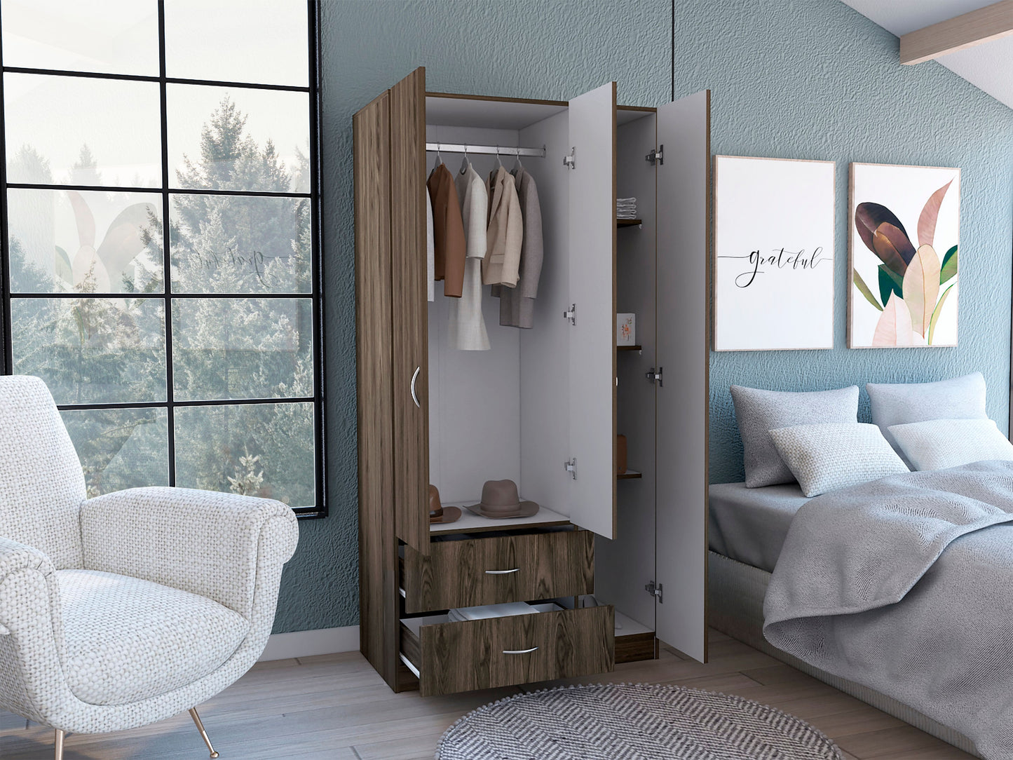 Closet Austral 3P 180 X 90 X 47 Rta Milan + Blanco