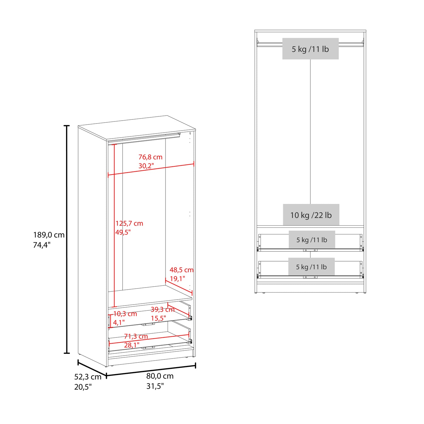 Closet Wenden Dos Cajones 189X80X52,3 Rta Wengue Zf