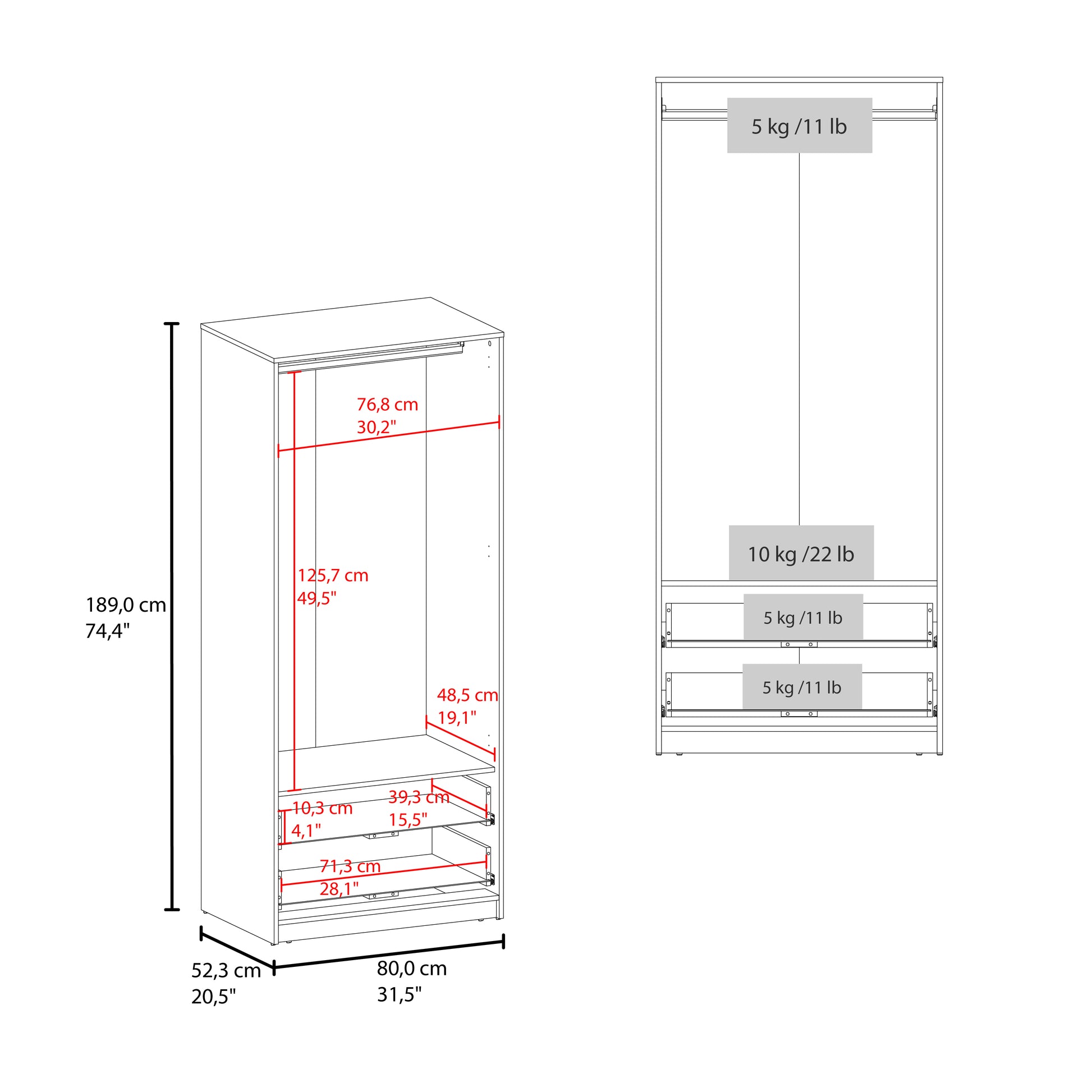 Closet Wenden Dos Cajones 189X80X52,3 Rta Wengue Zf
