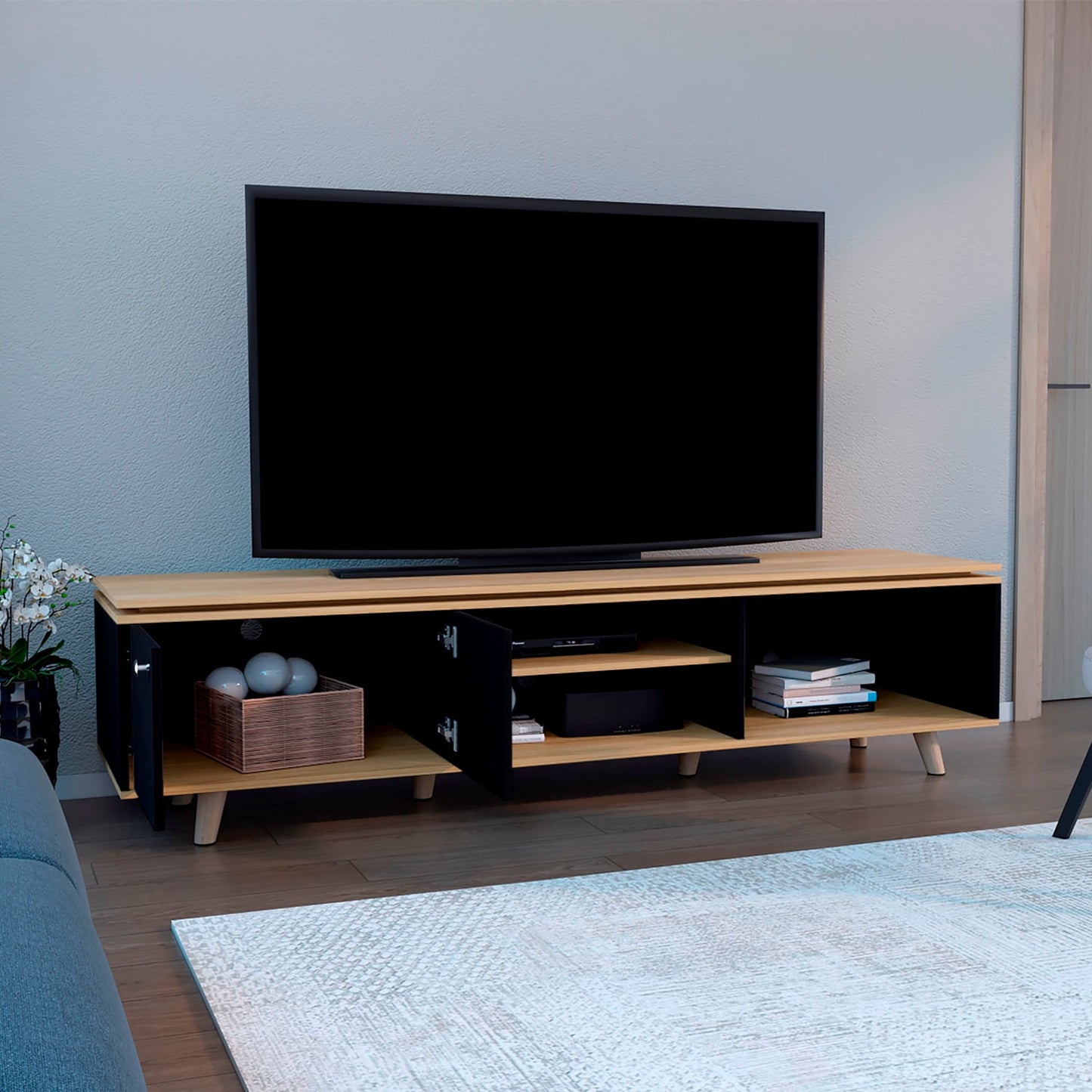 Rack Para Tv Rochester 75" 50X200X50 Rta Negro Fresno