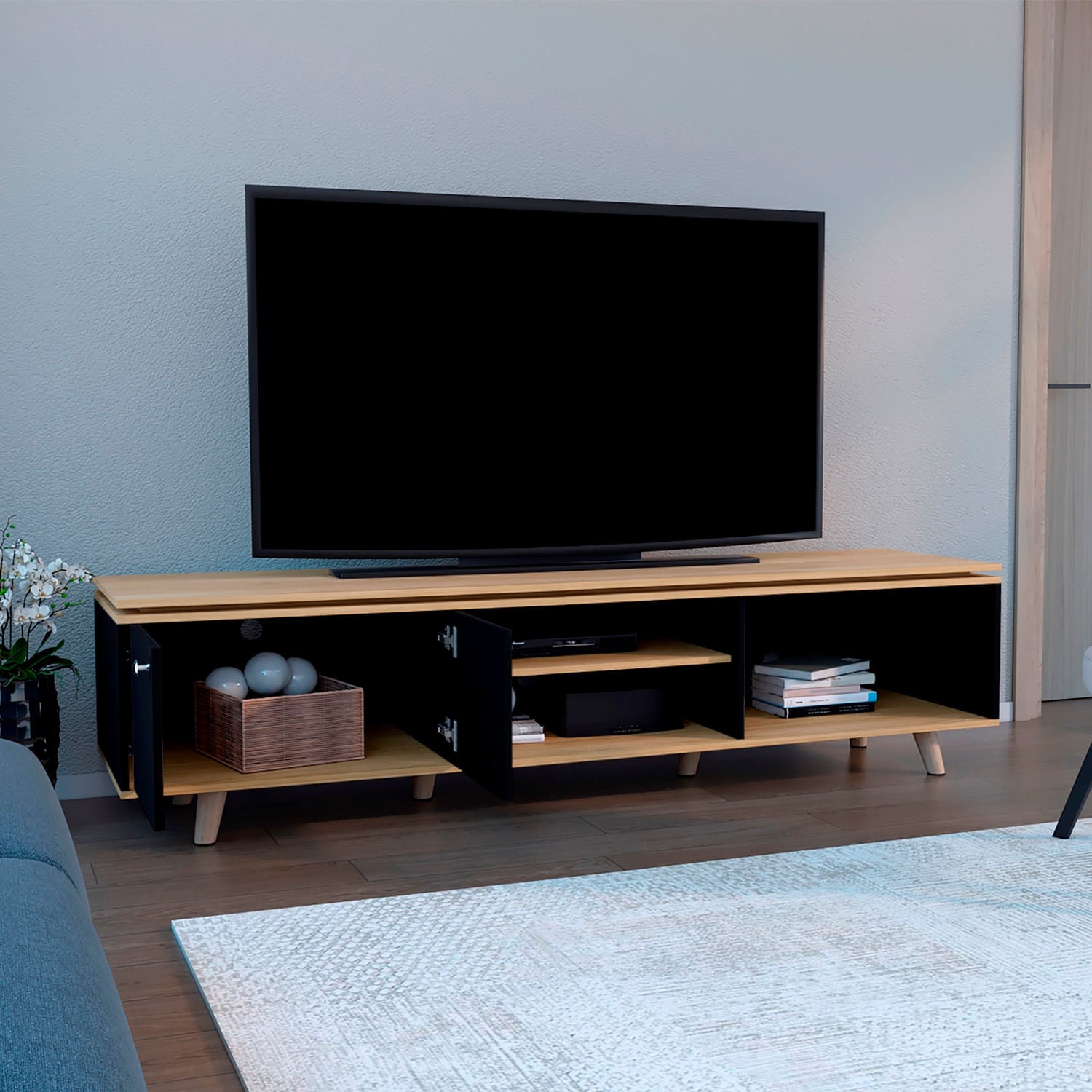 Rack Para Tv Rochester 75" 50X200X50 Rta Negro Fresno