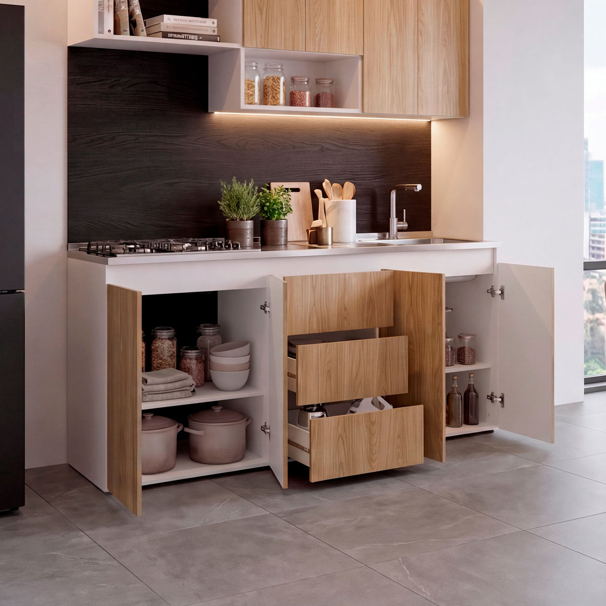 Mueble Inferior Cocina Derecho Boreal 89X179X50 Rta Fresno Blanco