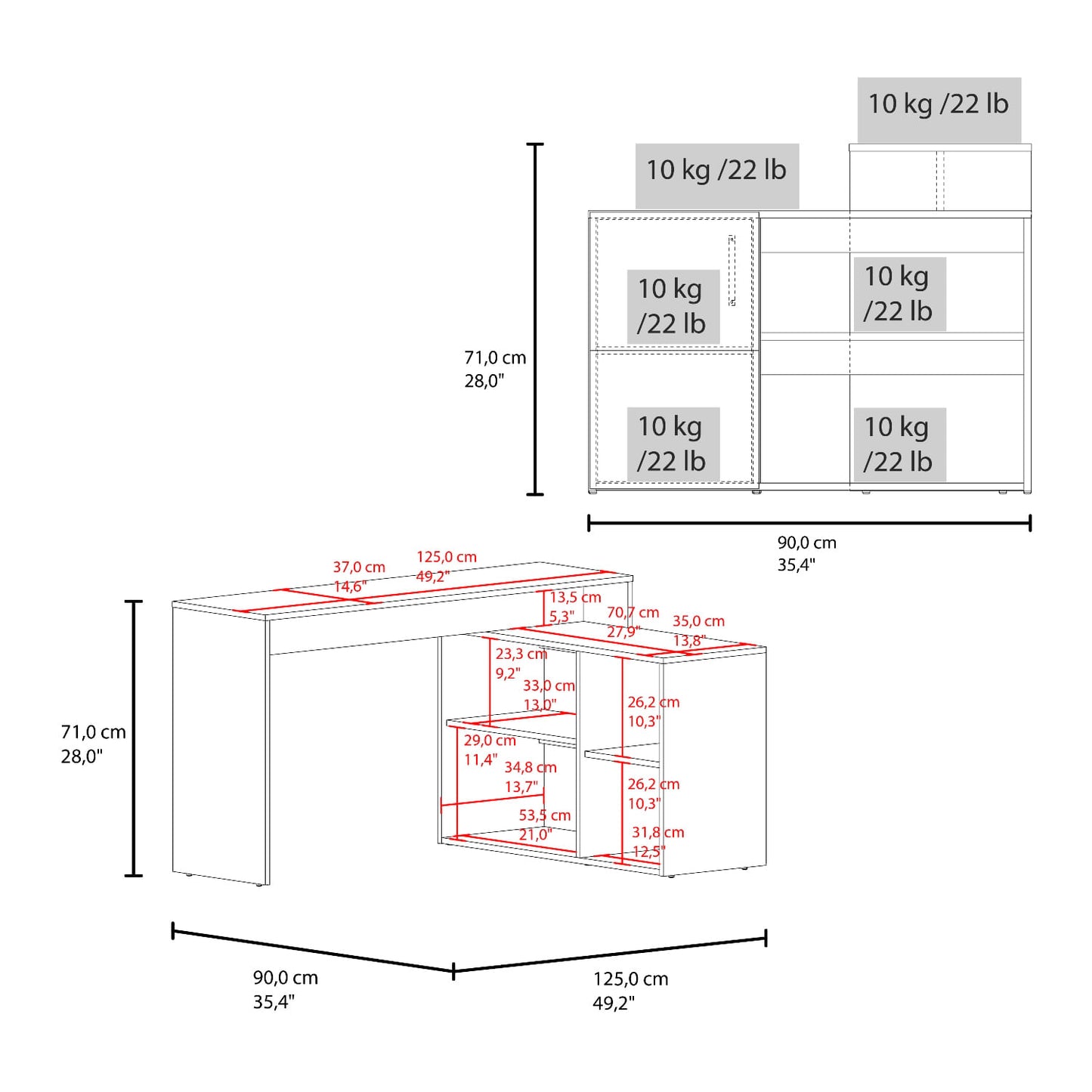Escritorio Axis Eco 71X125X90 Rta Wengue