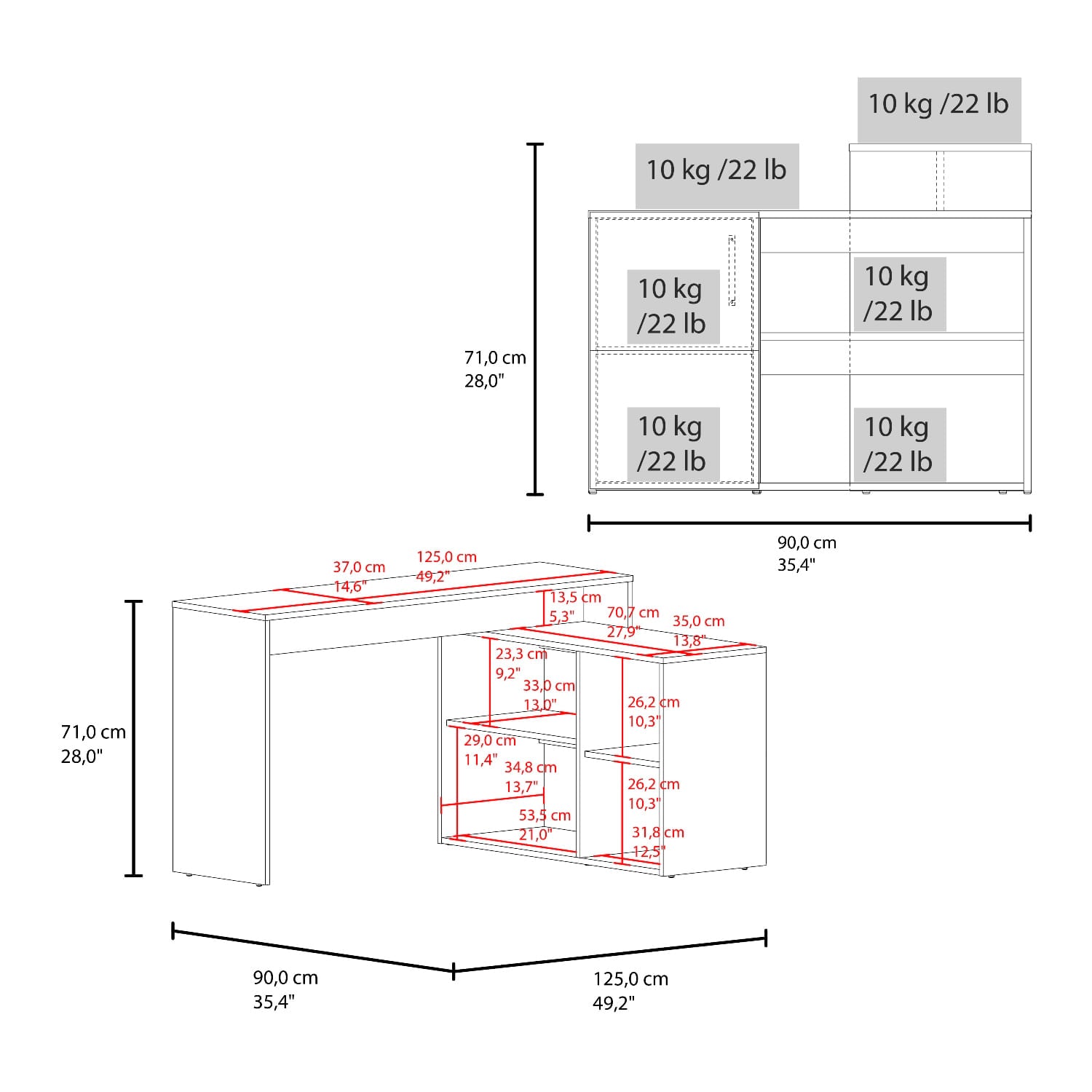Escritorio Axis Eco 71X125X90 Rta Wengue