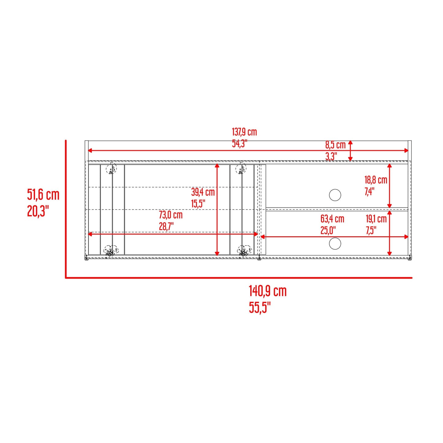 Mesa De Tv 60" Cuera 51X141X36 Rta Capri Wengue