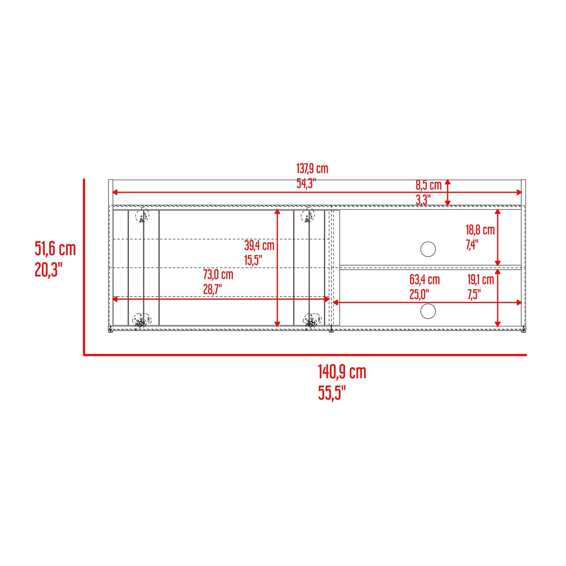 Mesa De Tv 60" Cuera 51X141X36 Rta Capri Wengue