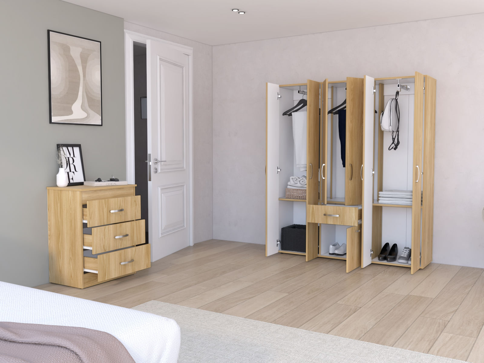 Combo Closet 164X141 Y Comoda 73X58 Mayer Rta Fresno Blanco