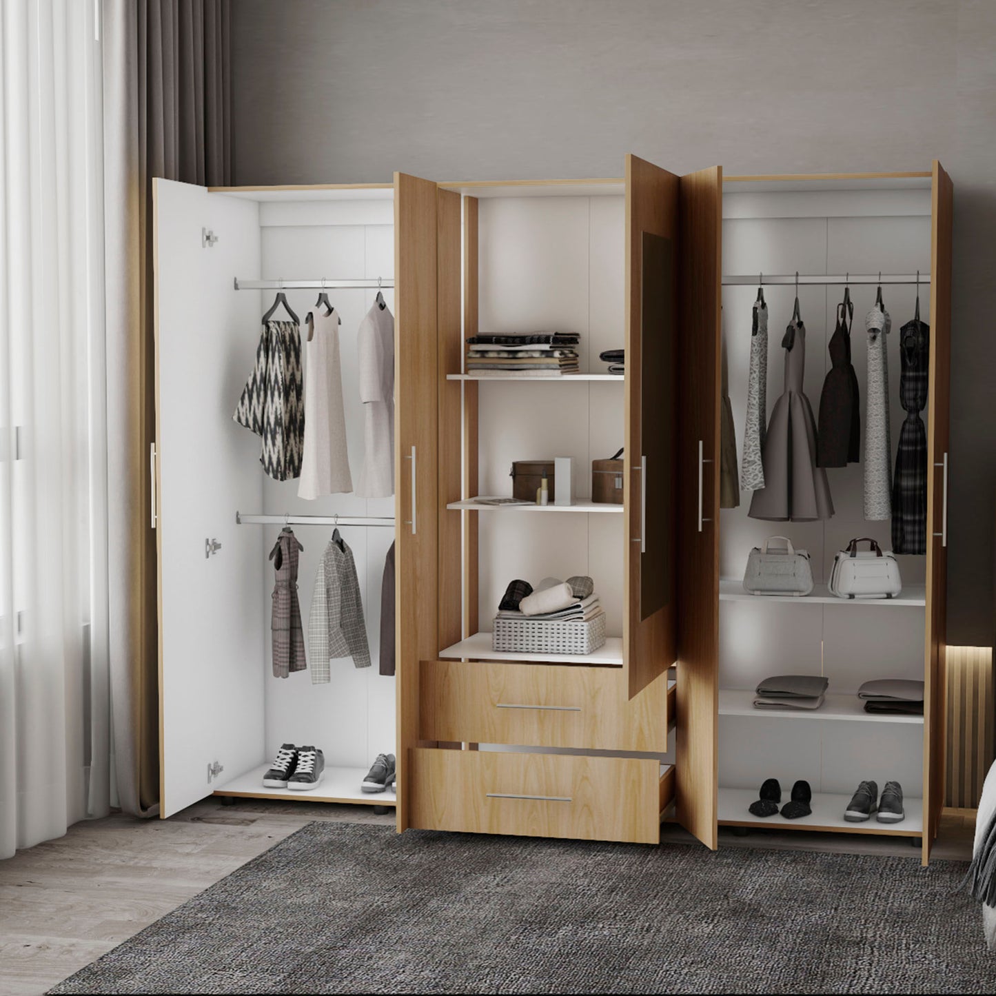 Closet Bigaf Espejo 200X230X48 Rta Fresno Eu Blanco Mqz