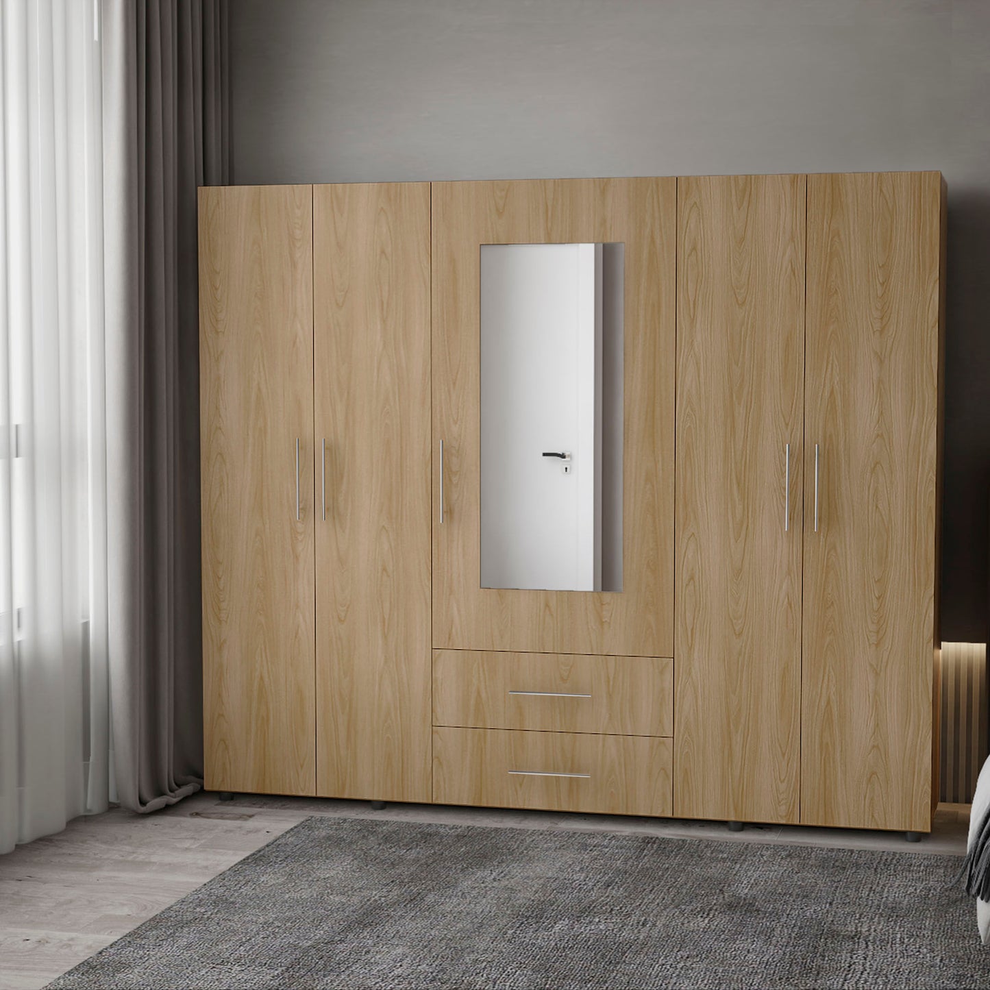 Closet Bigaf Espejo 200X230X48 Rta Fresno Eu Blanco Mqz