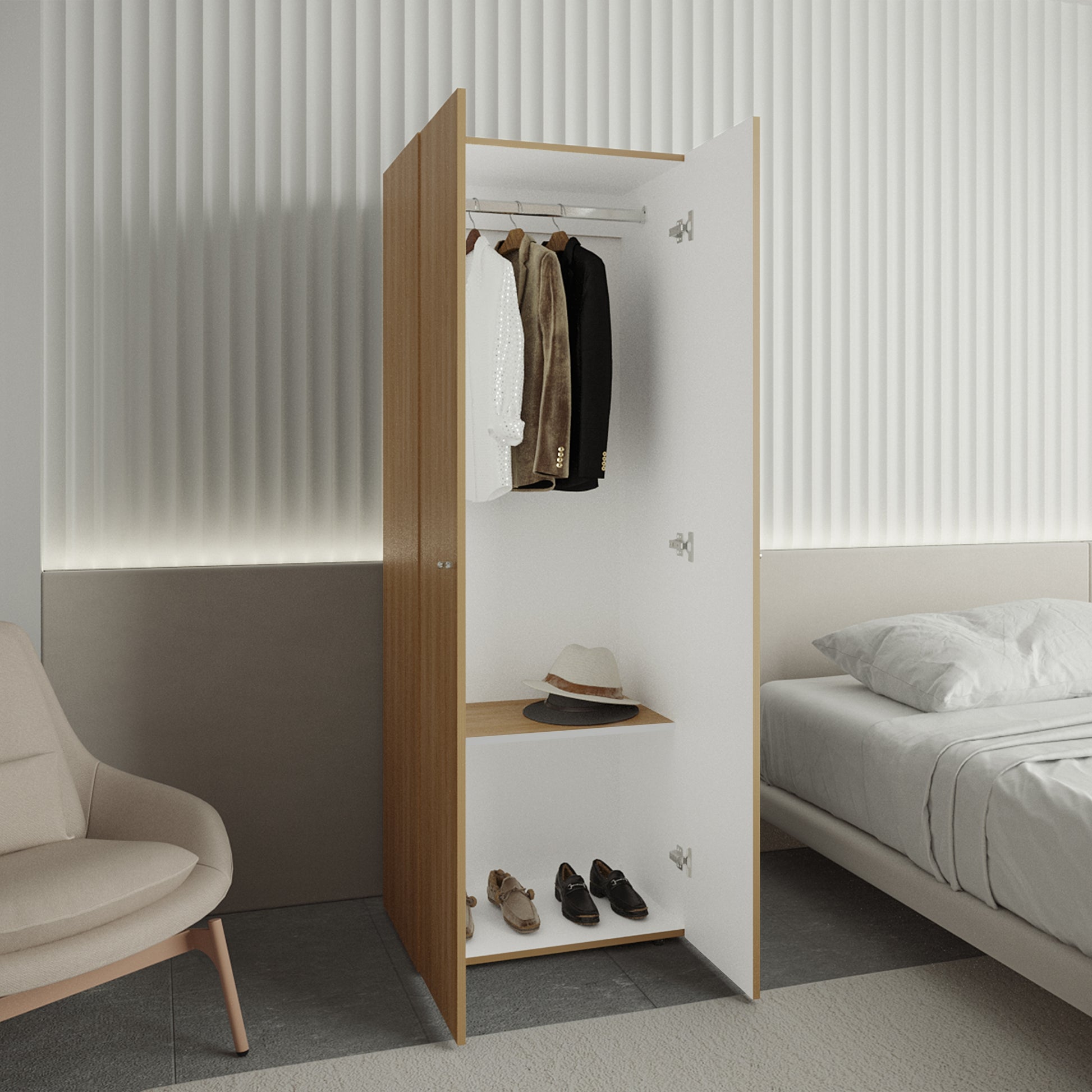 Closet 2 Puertas E1 Tuhogar 170X60X40 Rta  Fresno Blanco