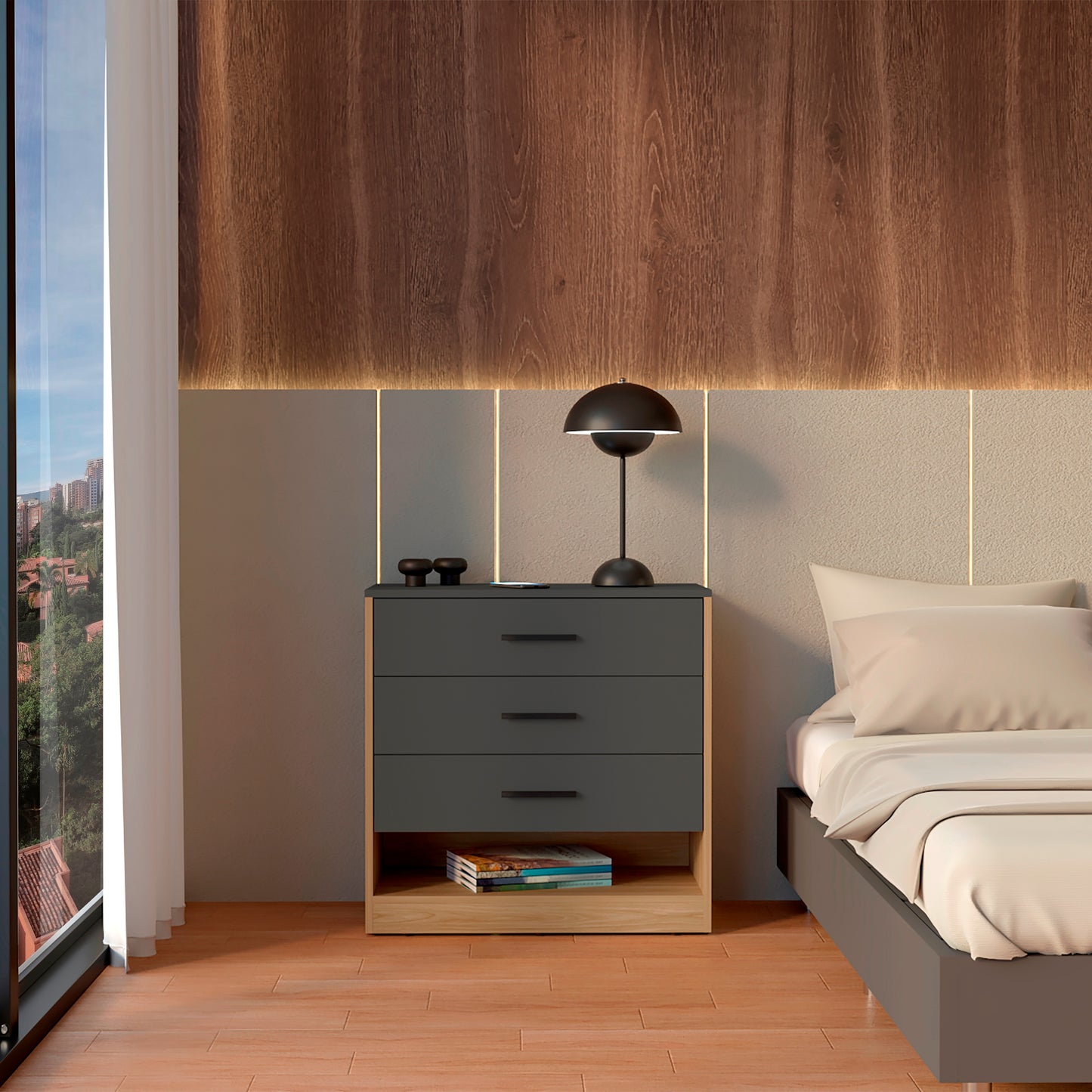 Comoda Girona  70X70X40,3 Rta Plomo + Fresno Europeo