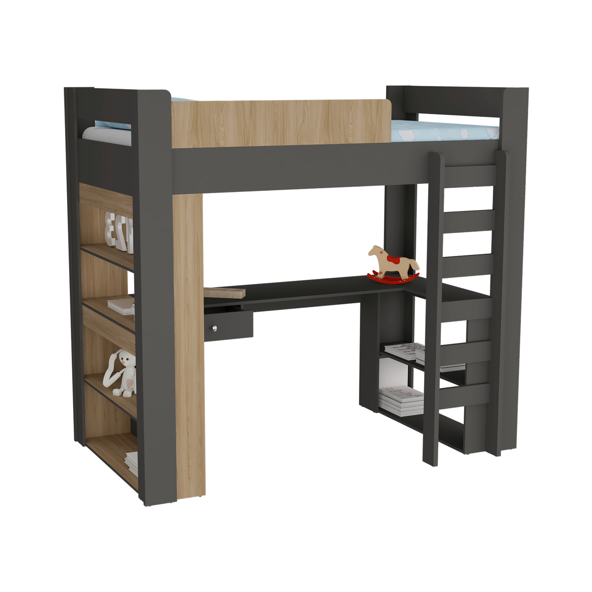 Cama Multifuncional Cozy 183X201X118 Rta Plomo Fresno Eu