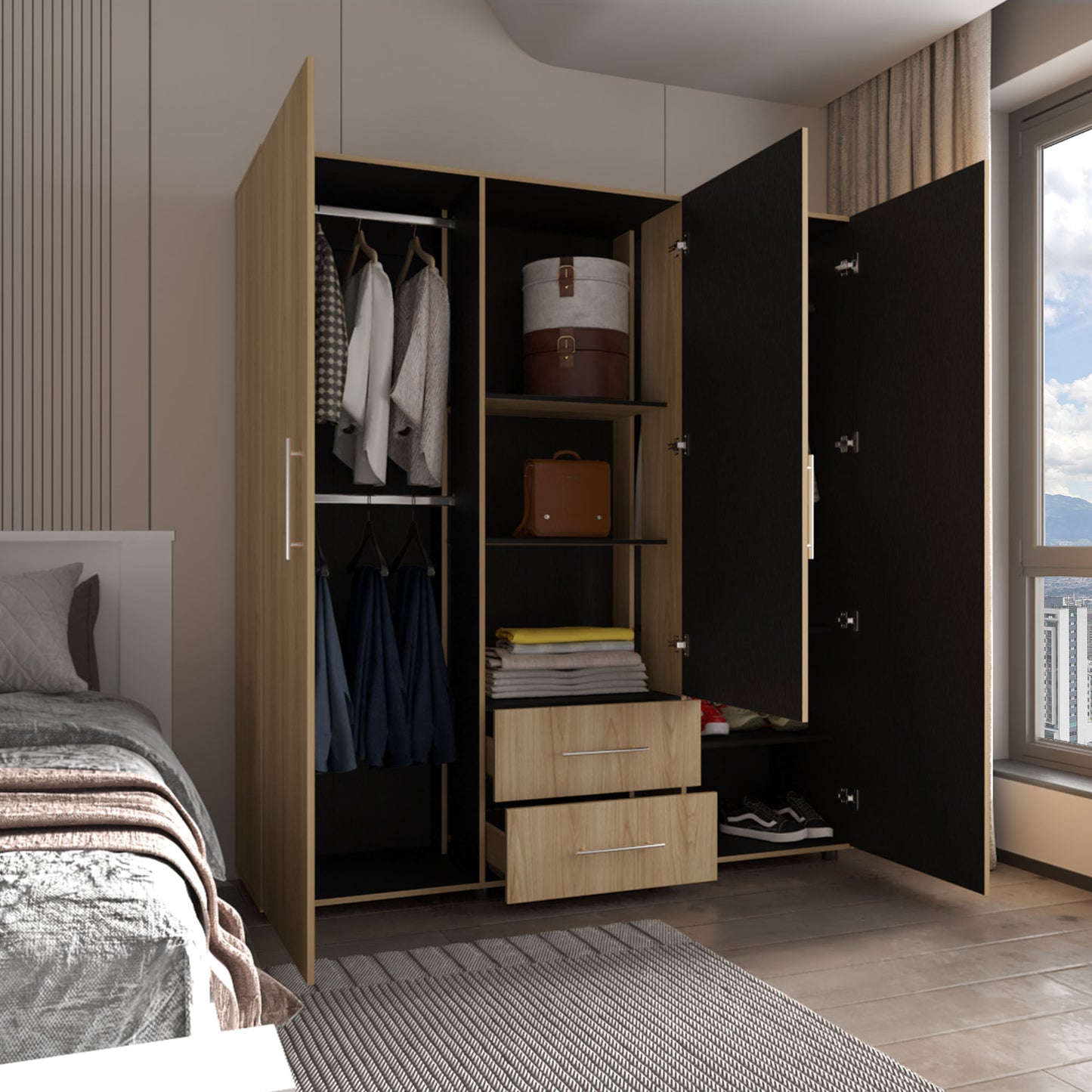 Closet Grayson Espejo 200X180X49 Rta Fresno Eu Wengue