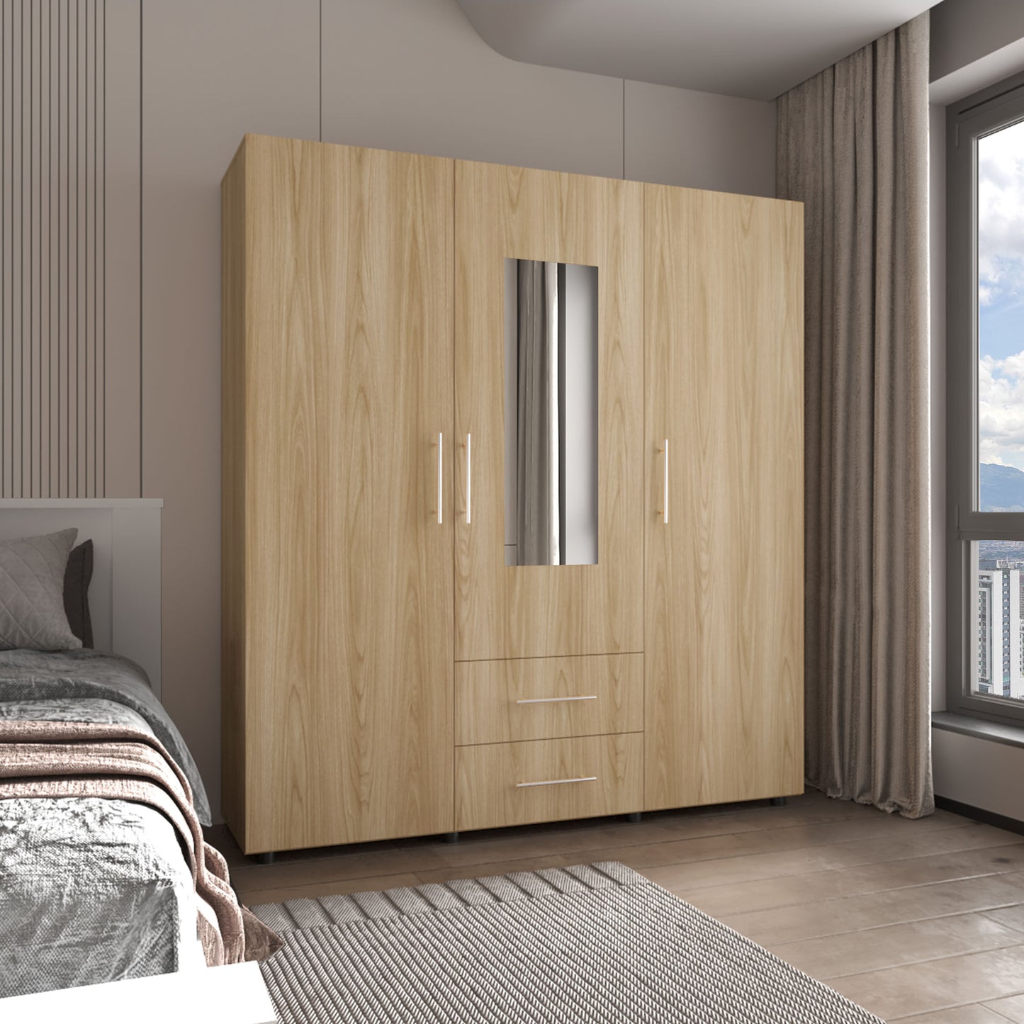 Closet Grayson Espejo 200X180X49 Rta Fresno Eu Wengue