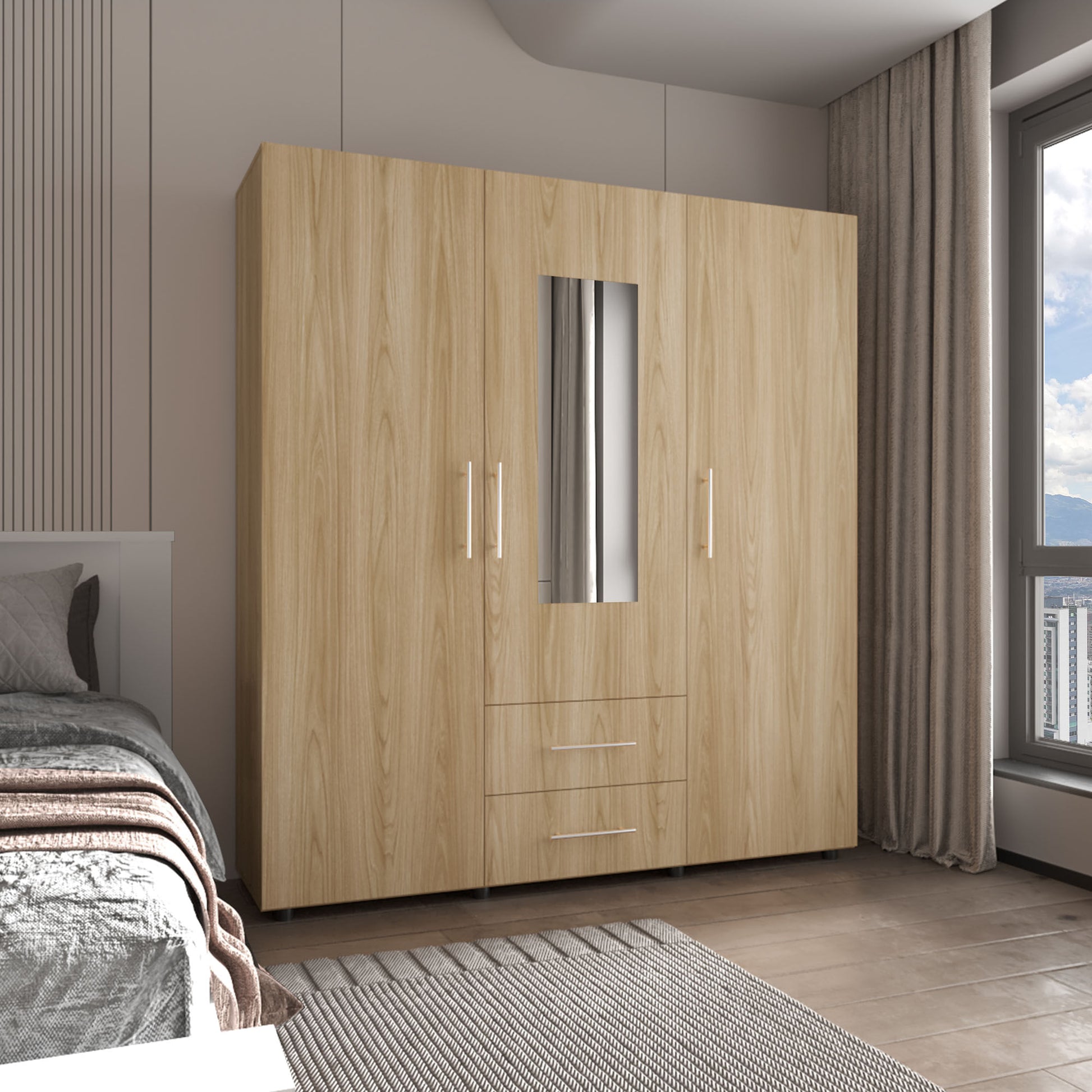 Closet Grayson Espejo 200X180X49 Rta Fresno Eu Wengue