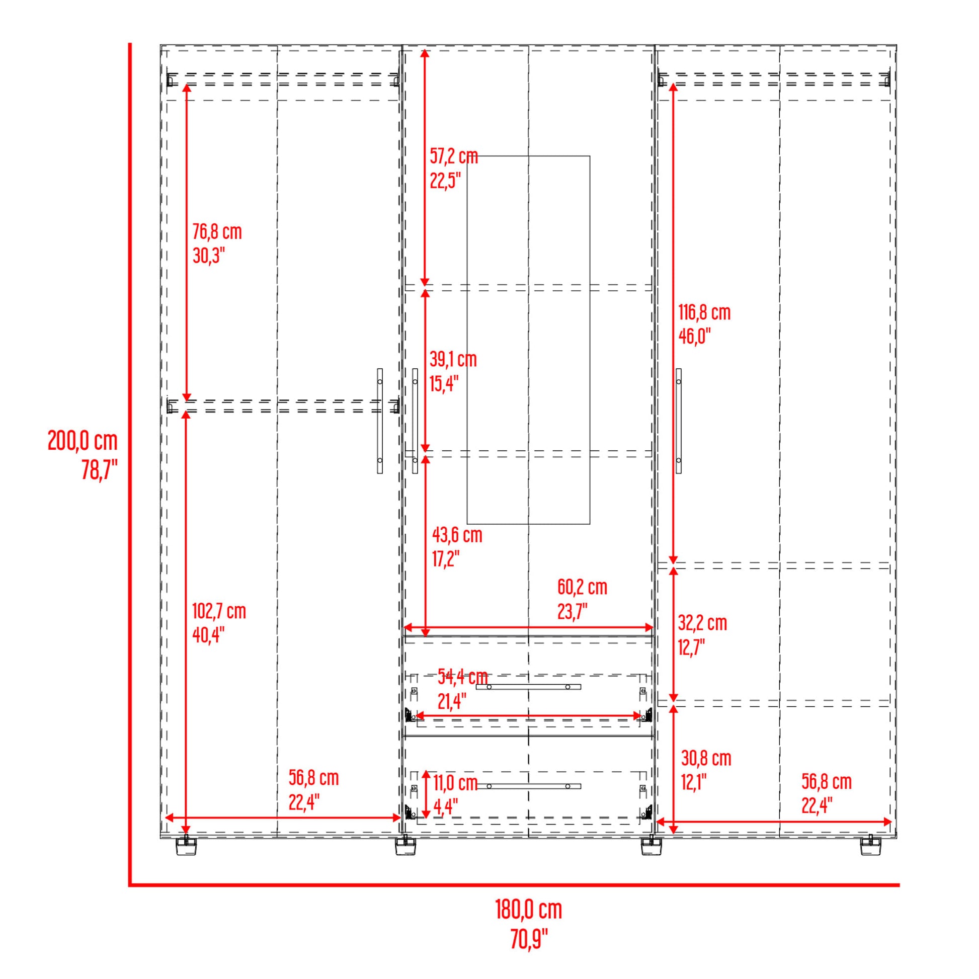 Closet Grayson Espejo 200X180X49 Rta Fresno Eu Wengue