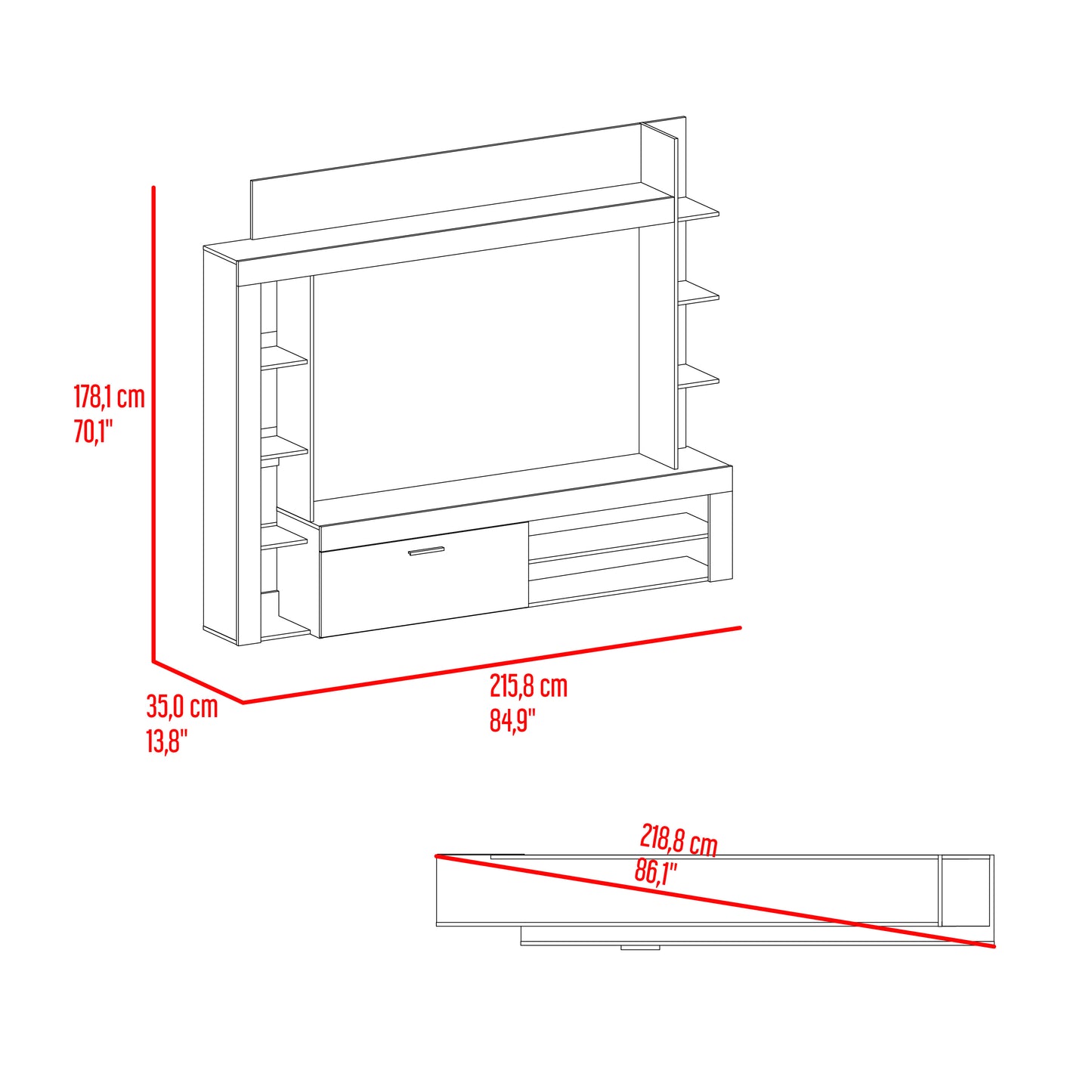 Centro De Entretenimiento Cecil 178X215X35 Rta Fresno Eu + Wengue